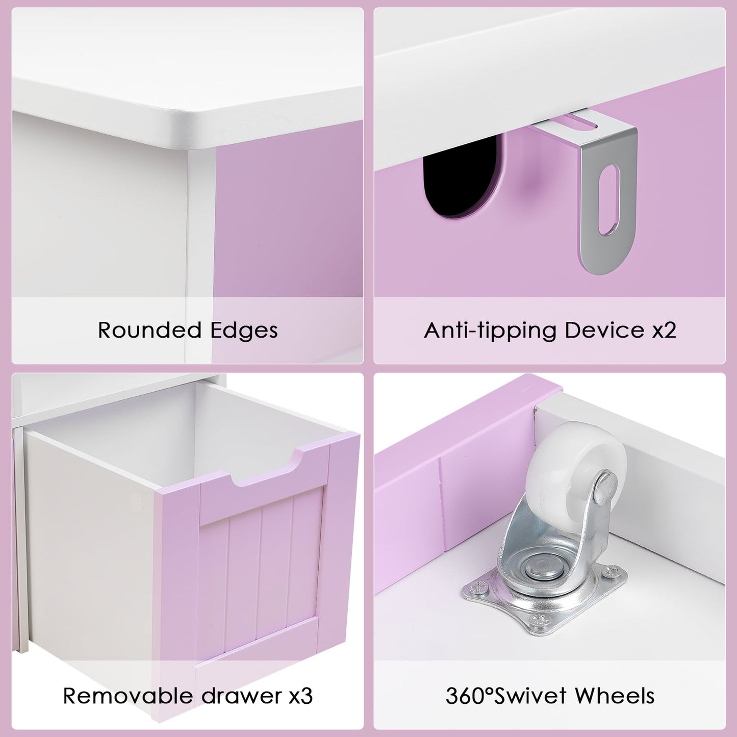 Homfa 5 Cube Toy Storage Organizer, Kids Geometric Bookcase with 3 Drawers, Pinkish Purple Finish