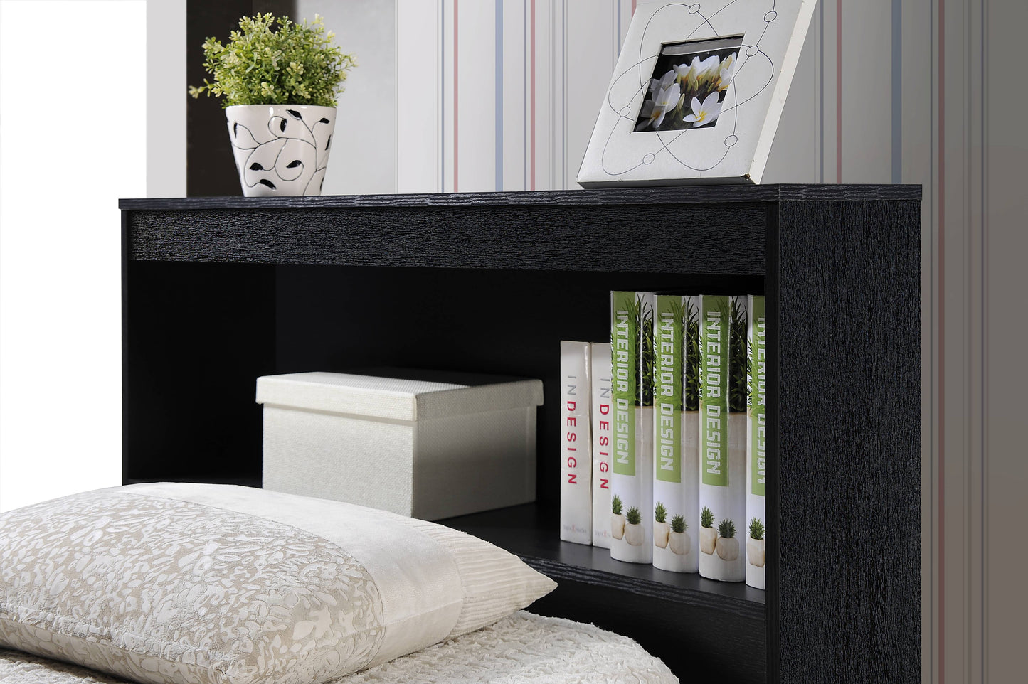 Hodedah Twin-Size Captain Bed with 3-Drawers and Headboard in Black