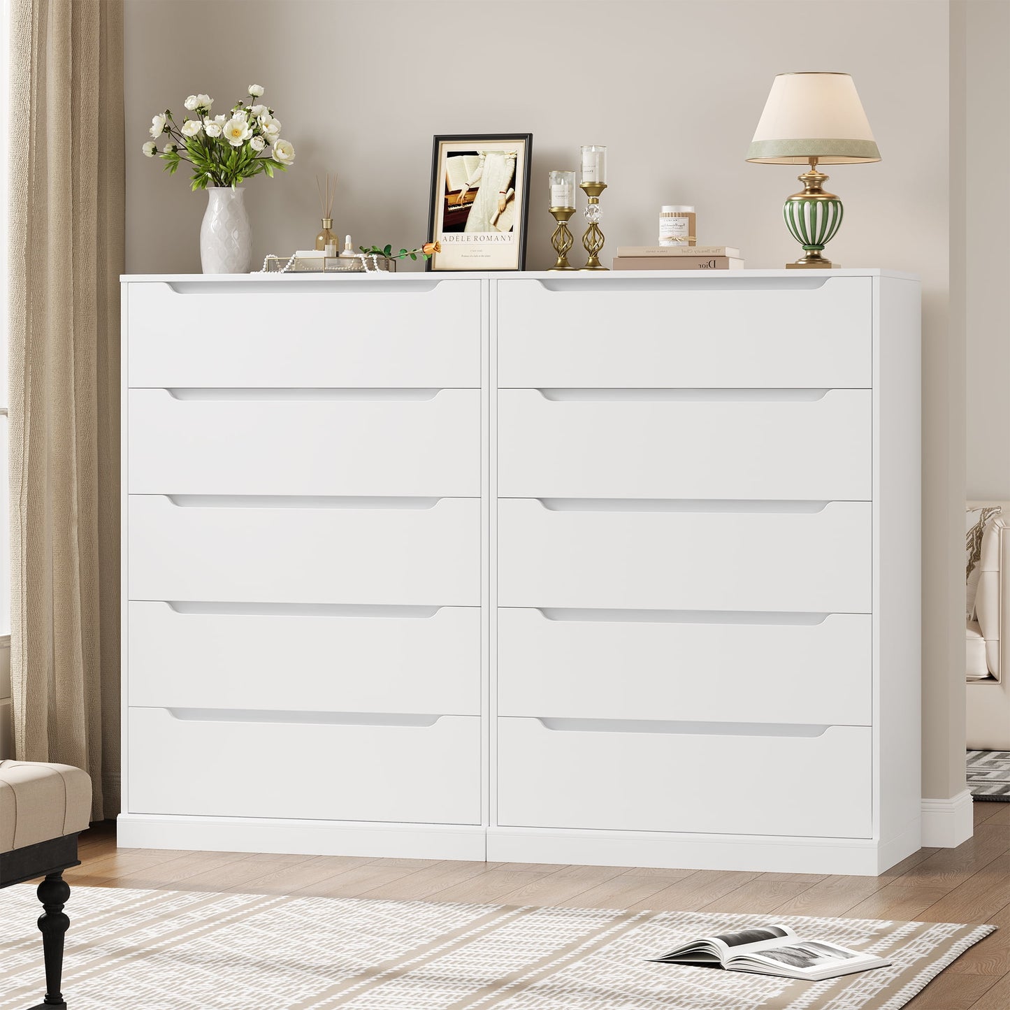 Homfa Vertical 5 Drawer Dresser, Wood Storage Cabinet with Upgraded Stable Base for Bedroom Living Room, White
