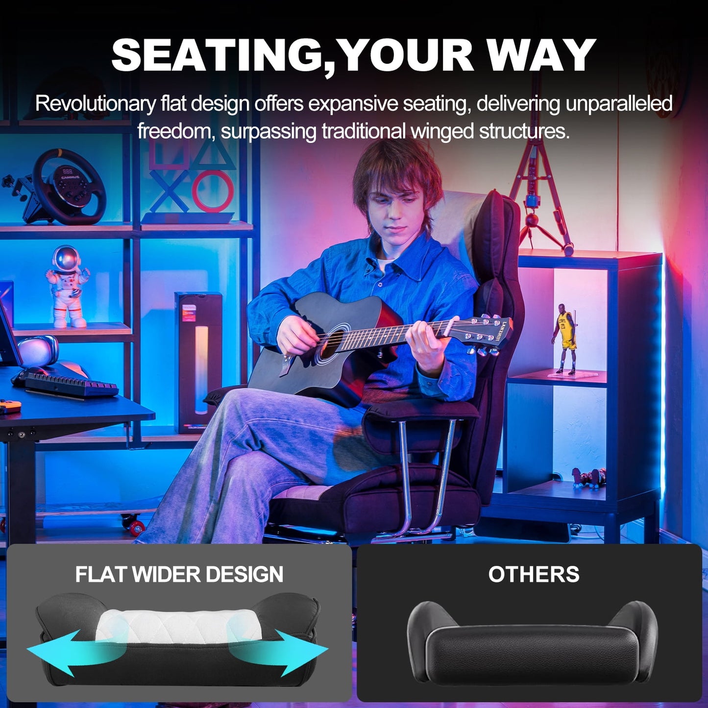 GTRACING Gaming Chair Ergonomic Executive Cozy Fabric Office Chair with Footrest, Black&Gray