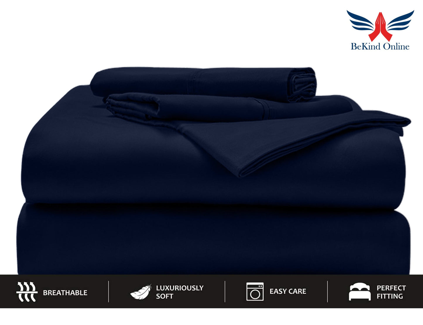 26-INCH EXTRA DEEP POCKETS Split Head King Sheets Sets for Adjustable Bed - 800-Thread Count 100% Egyptian Cotton - 4-PC Set - FlexTop King 39in Split, Navy Blue Solid