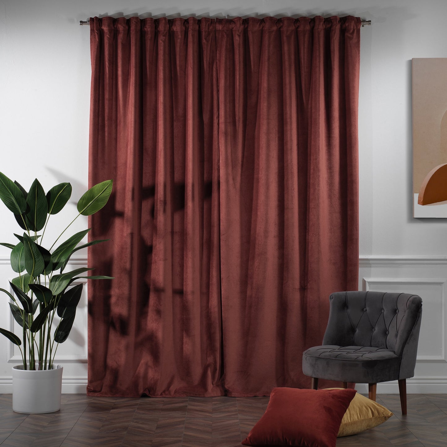 3S Brother's Solid Luxury Matte Velvet Soft Curtains Set of 2 Panels Hanging Back Tap & Rod Pocket Home D¨¦cor Bedroom Kitchen Office Windows Room Darkering ( Admiral-Berry-52in x120in )