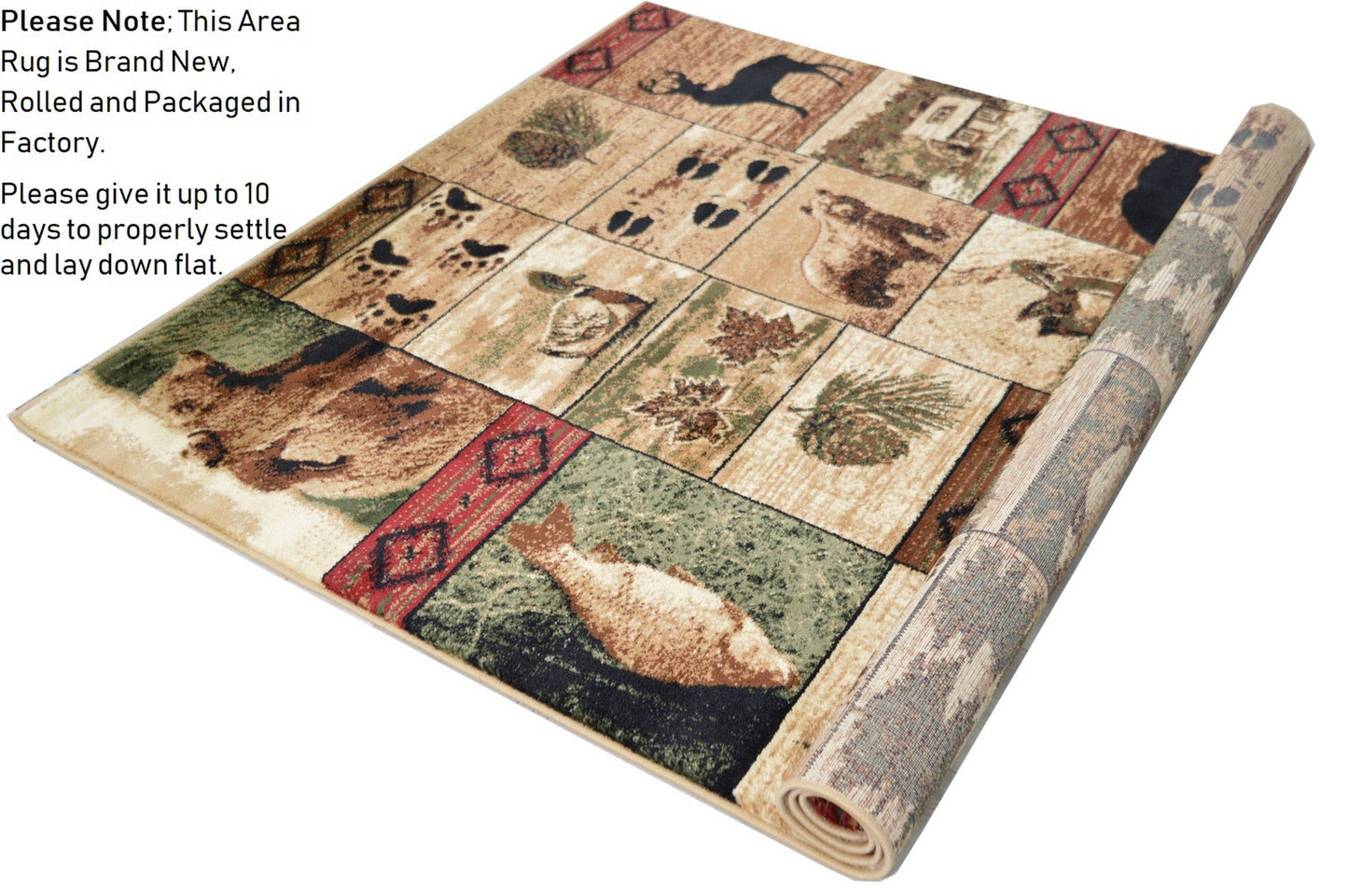 Handcraft Rugs Cabin Rug Lodge, Cabin Nature and Animals Area Rug Modern Nature Pattern Cabin Area Rug Abstract, Chocolate/Beige-Eagle on Mountain Top 8x10 feet