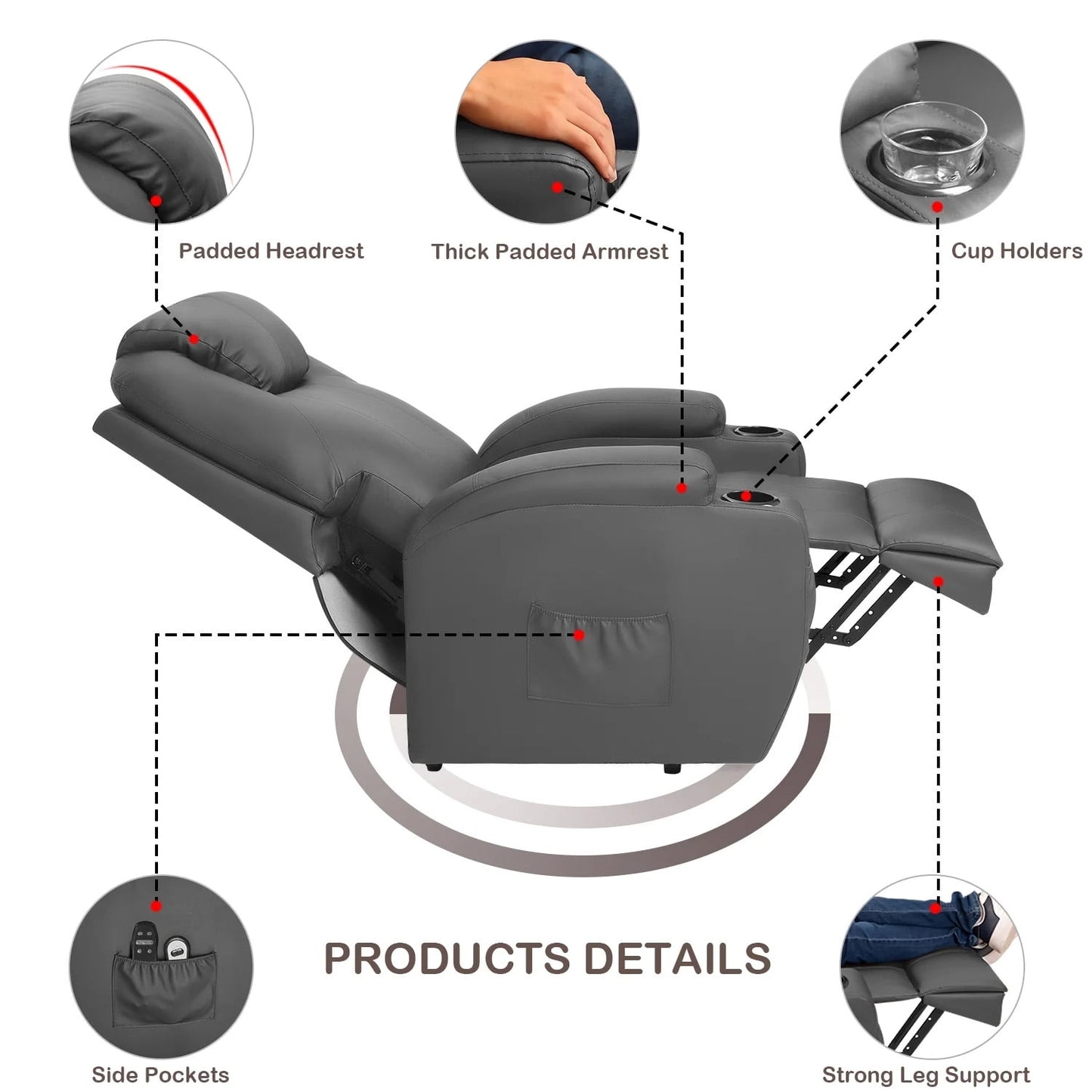 Homall Power Lift Recliner Chair PU Leather for Elderly with Ergonomic Lounge Chair Single Sofa Gray