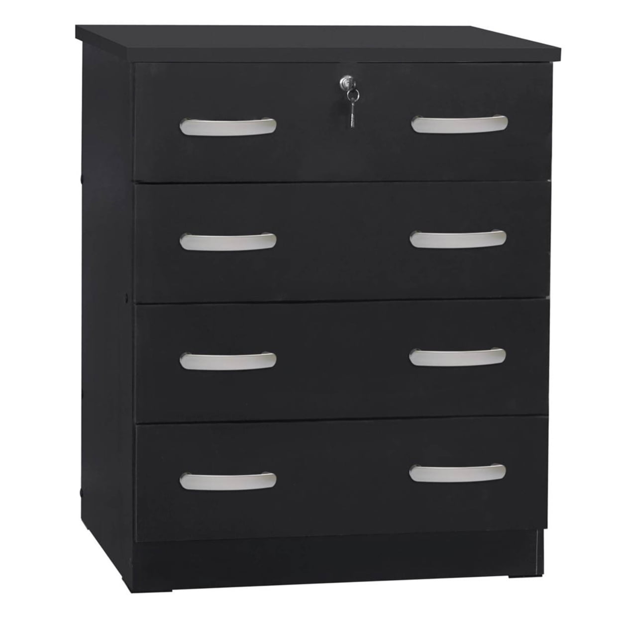 Home Furniture Cindy 4 Drawer Chest Wooden Dresser with Lock - Black