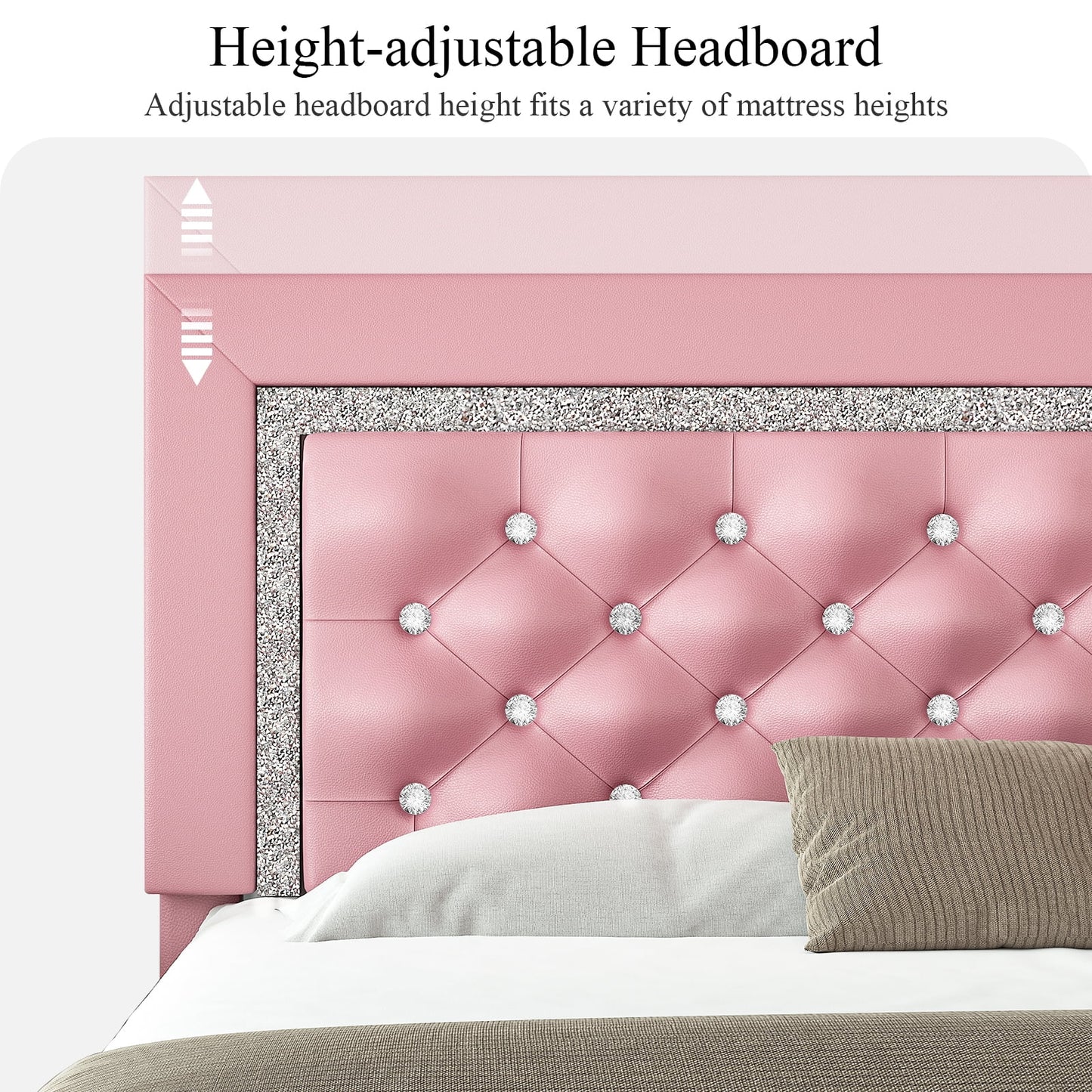 4 EVER WINNER Pink Twin Bed Frame for Kids Girls, Twin Size Bed Frame with Diamond Tufted Headboard and Footboard,Pink