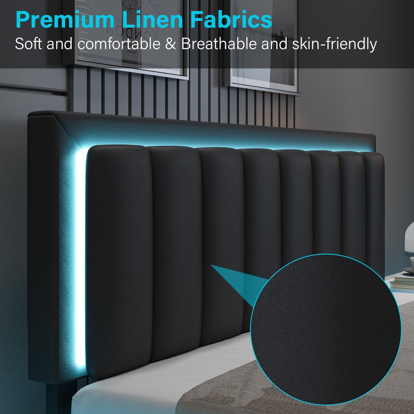 4 EVER WINNER Full Size LED Bed Frame, Black Full Bed Frame with LED Light Headboard, Black