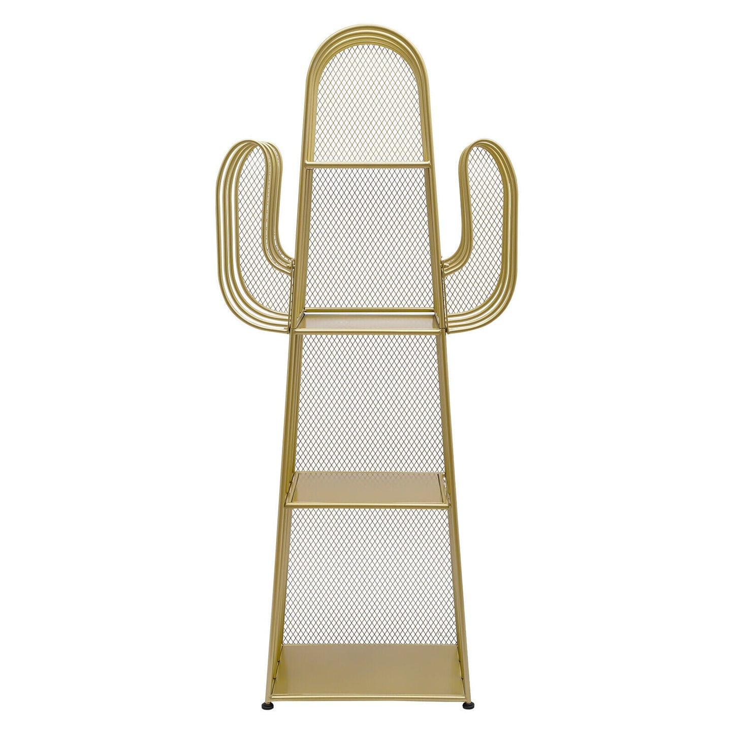 4 Tier Cactus Shape Bookcase, Iron Bookshelf Storage Rack Shelf, Living Room Sundry Shelf, Flower Stand with 8 Hooks, Bedroom Bookshelf for Kids & Adults