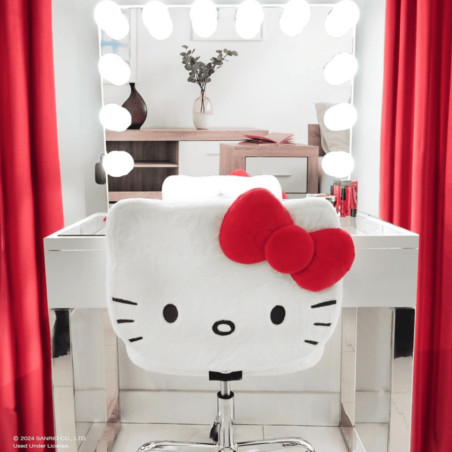 Impressions Vanity Hello Kitty Teddy Swivel Vanity Chair, Desk Chair with Adjustable Height (White)