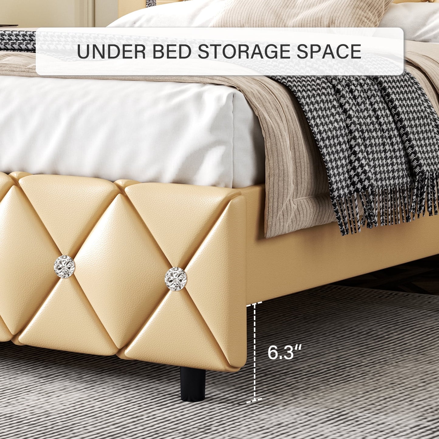 4 EVER WINNER Full Size Bed Frame, Upholstered Platform Bed Frame with Headboard,Yellow