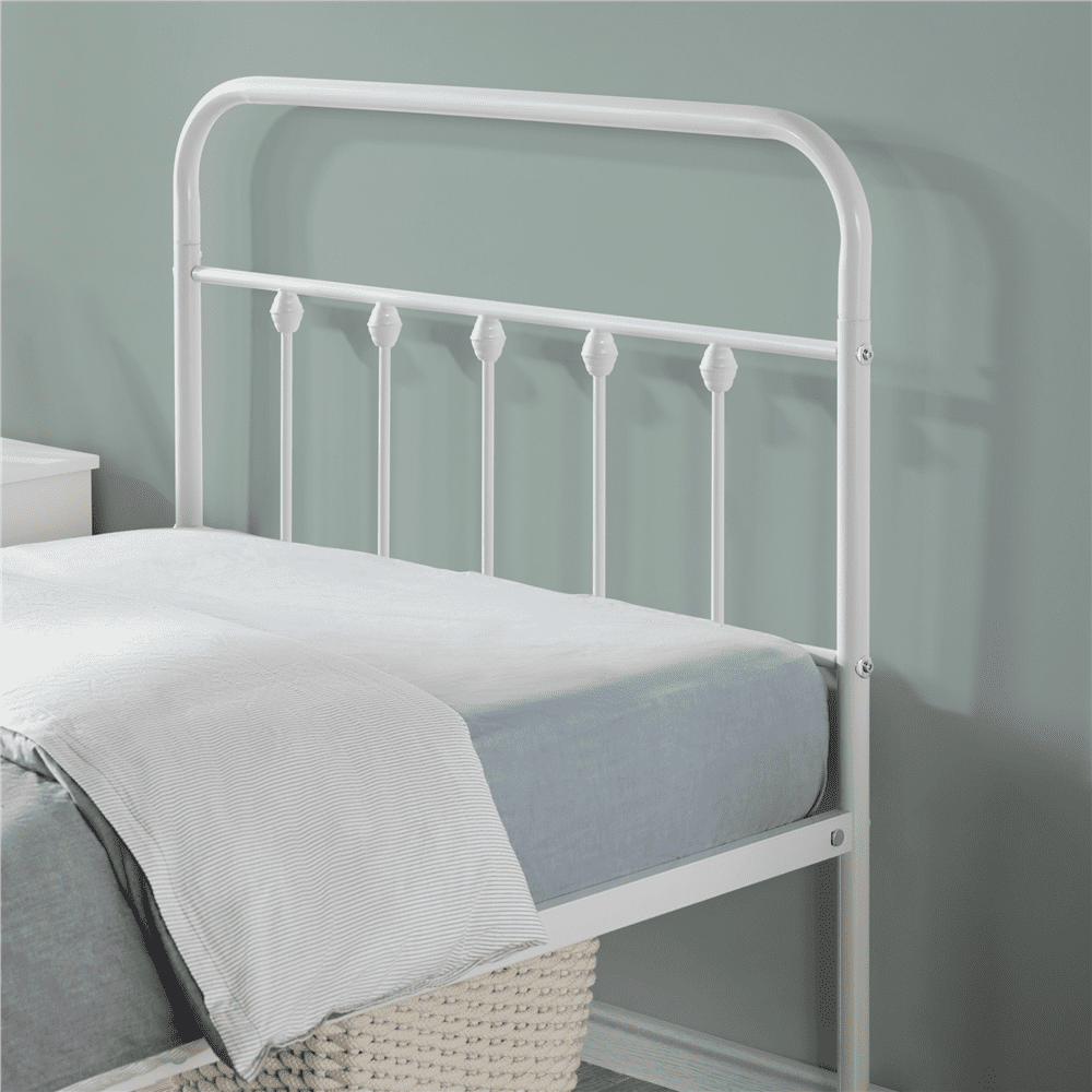 Alden Design Metal Platform Twin XL Bed with High Headboard, White