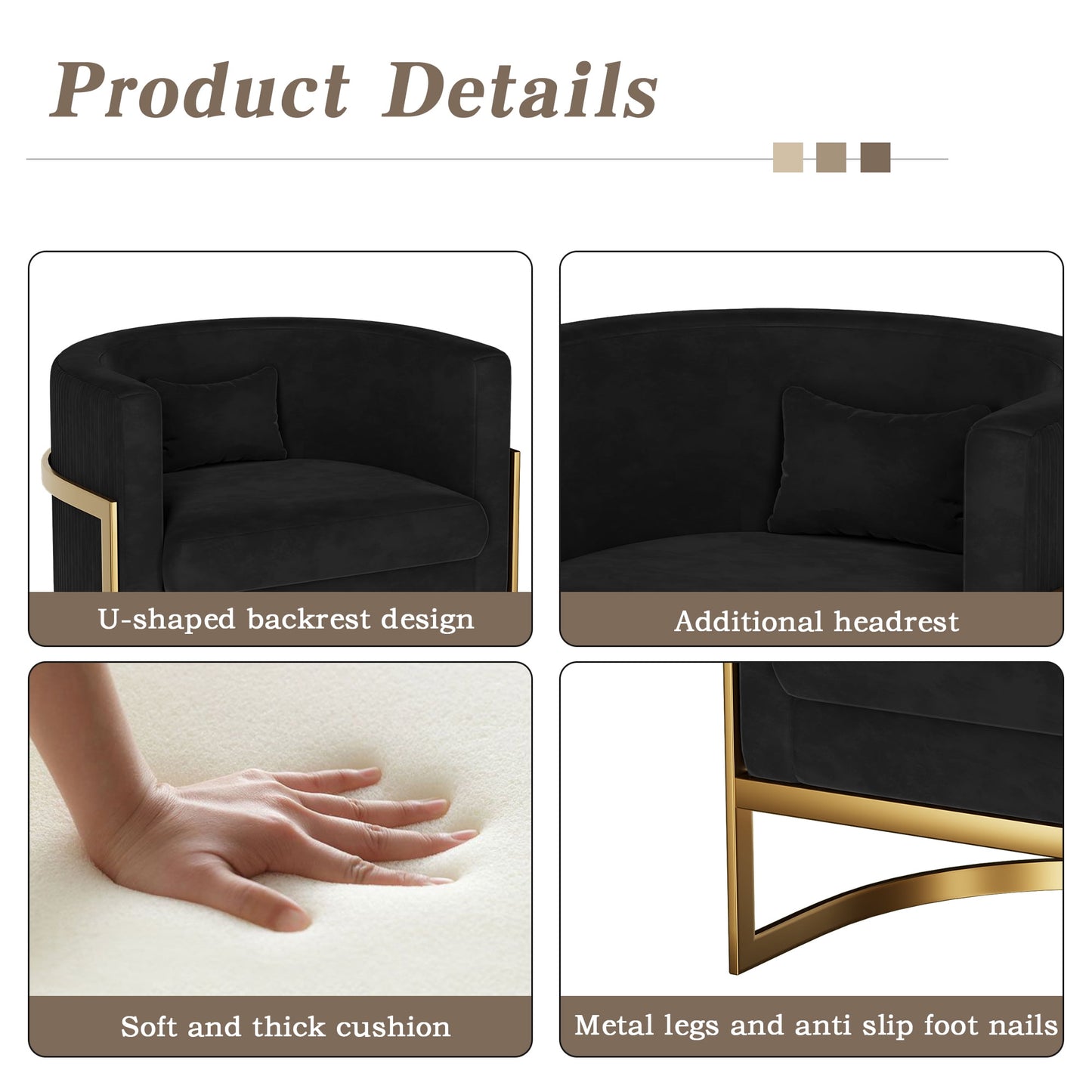 Apeaka Velvet Barrel Living Room Accent Chair, Modern Mid Century Arm Lounge Chairs Single Sofa Tub Bucket Club Chair for Bedroom