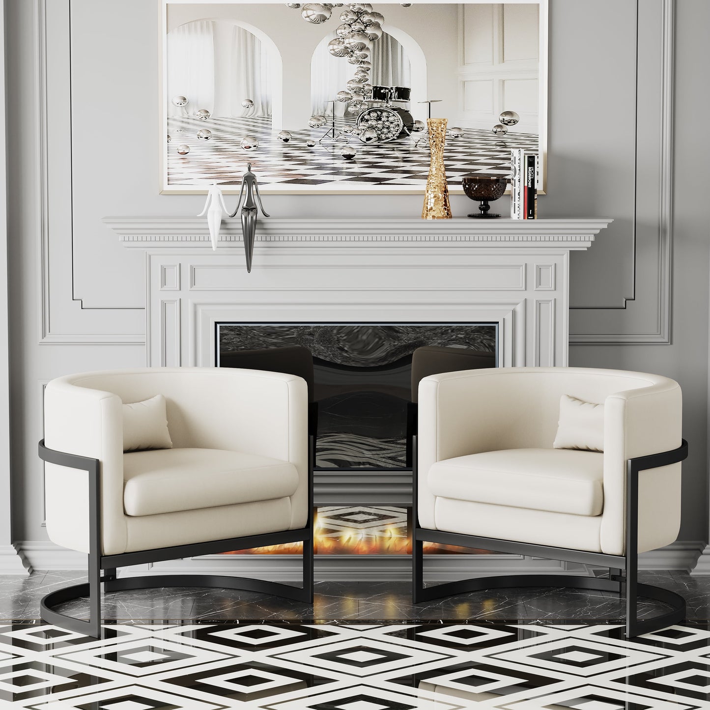 Apeaka Velvet Barrel Living Room Accent Chair, Modern Mid Century Arm Lounge Chairs Single Sofa Tub Bucket Club Chair for Bedroom