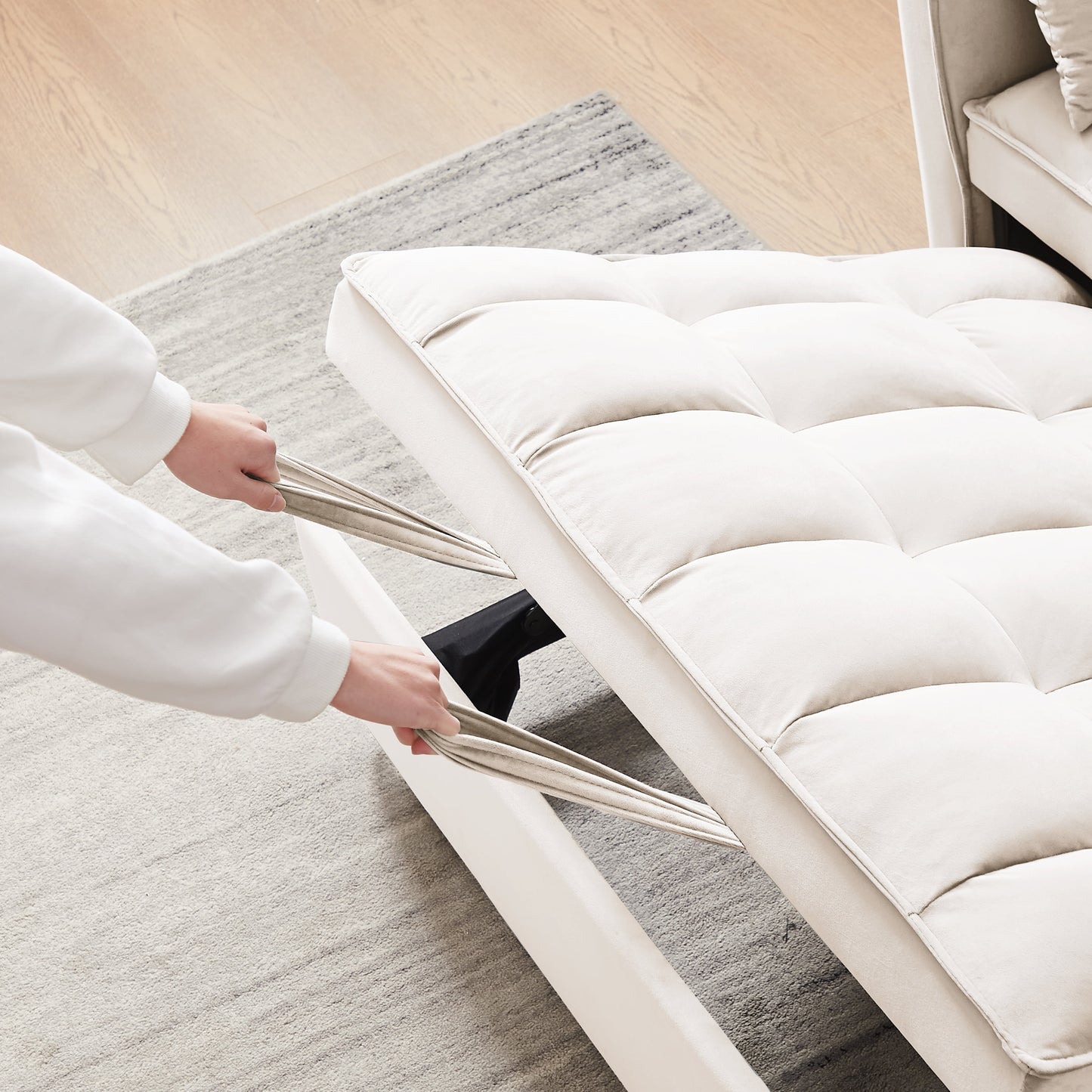 55 Inch Convertible Futon Sofa Bed,Modern Loveseat Sleeper Sofa Couch with Pull-Out Sofa Bed for Living Room,Small Space - Beige