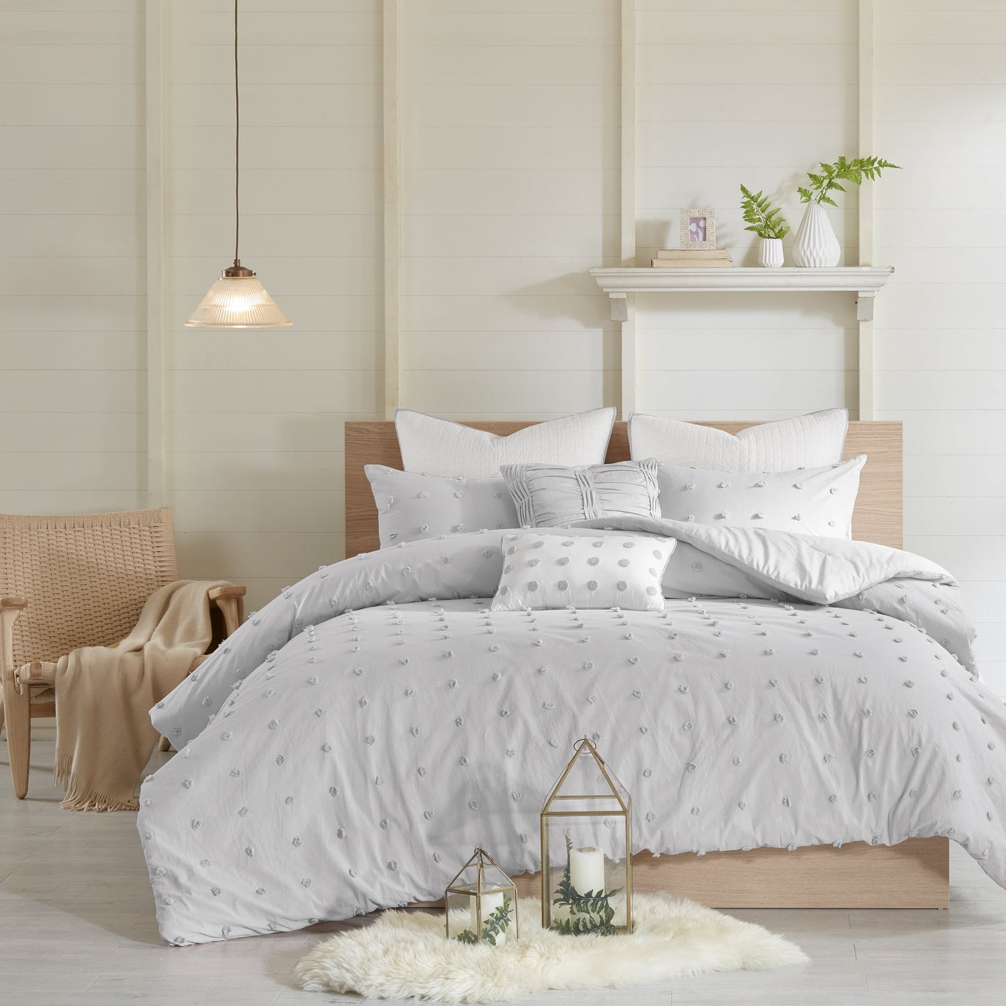 Home Essence Apartment Cotton Jacquard Grey 7-Piece Comforter Set, Full/Queen