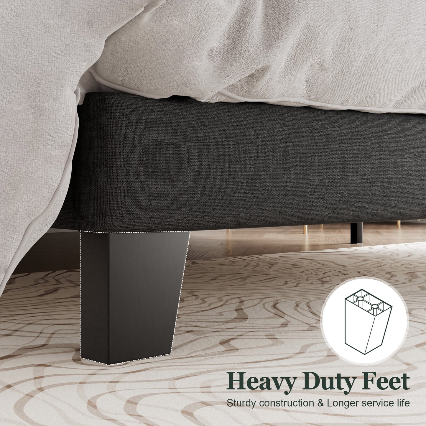 Amolife Platform King Size Bed Frame with Fabric Upholstered Headboard, No Box Spring Needed, Strong Wooden Slats, Dark Grey