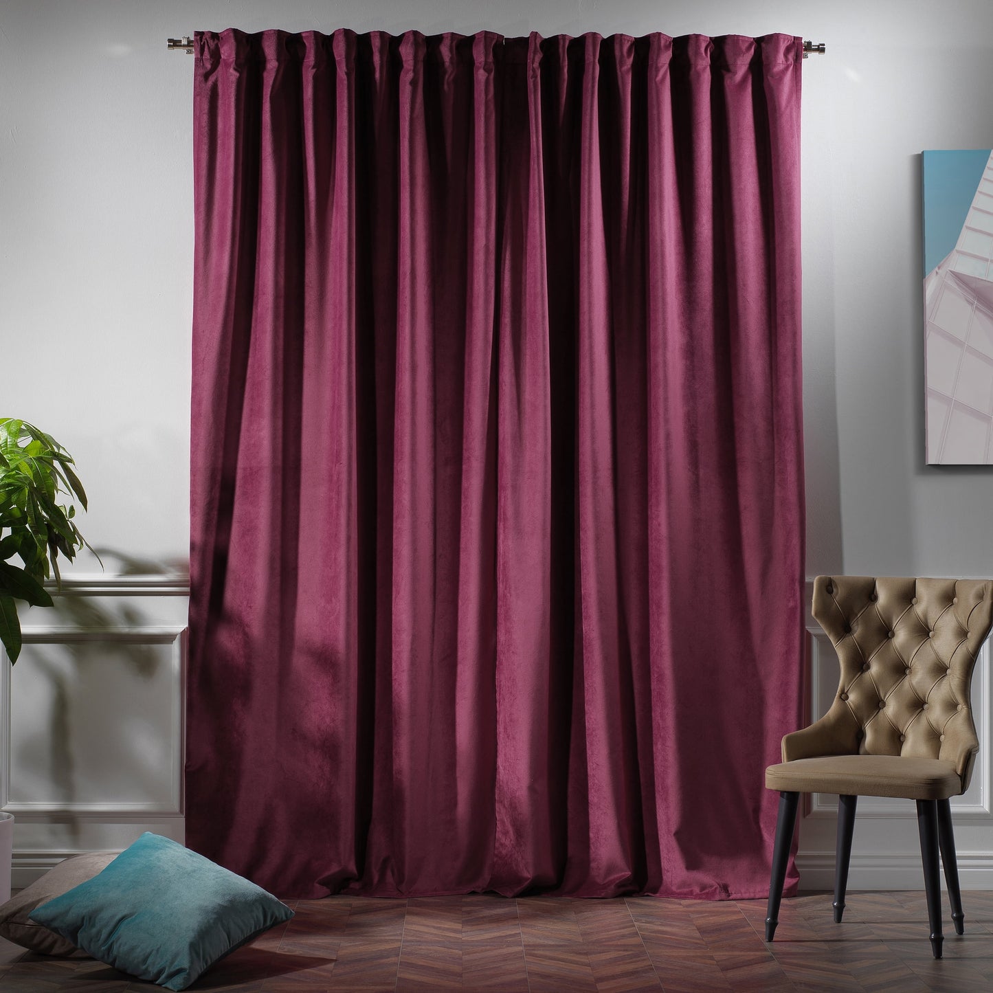 3S Brother's Solid Luxury Matte Velvet Soft Curtains Set of 2 Panels Hanging Back Tap & Rod Pocket Home D¨¦cor Bedroom Kitchen Office Windows Room Darkering ( Admiral-Berry-52in x120in )