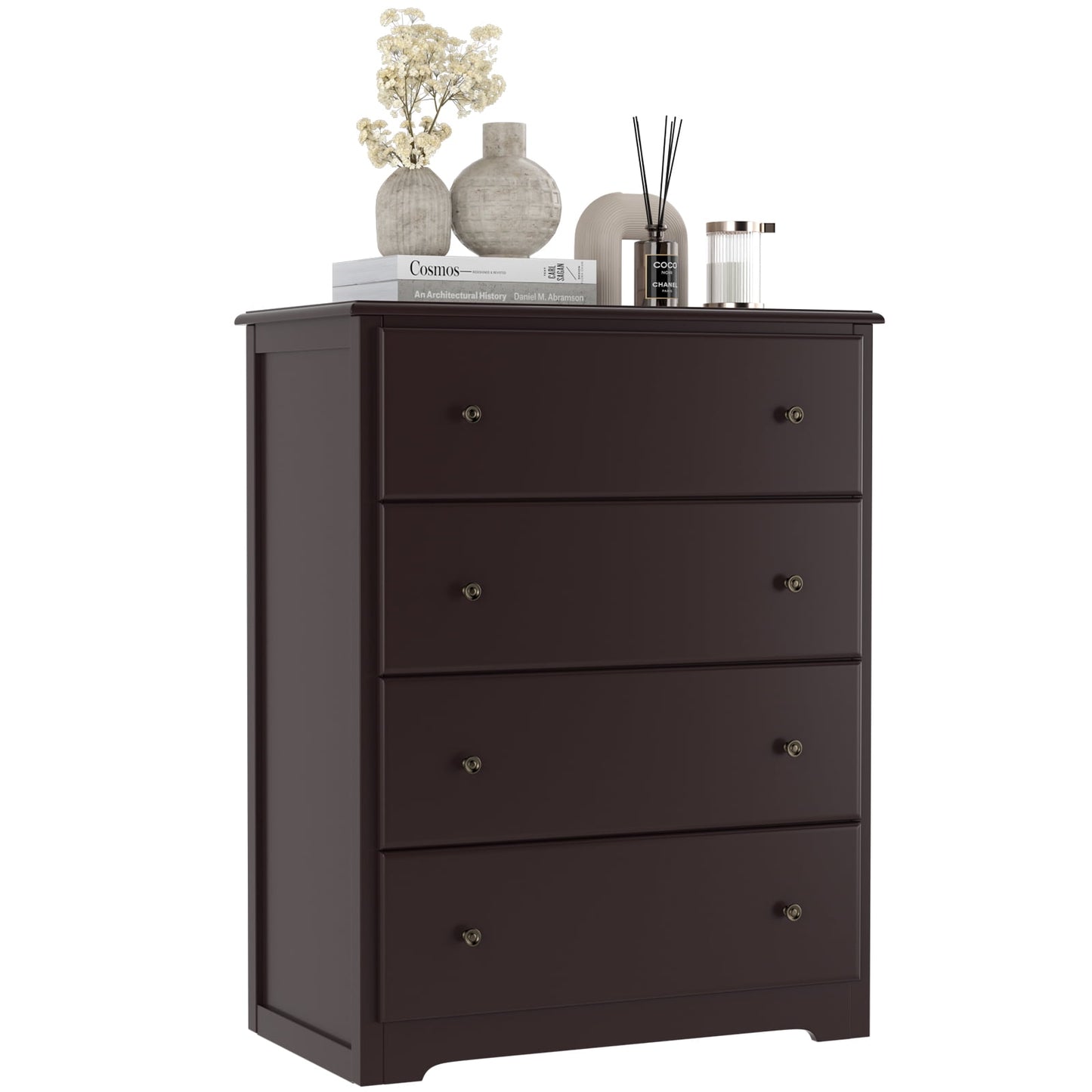Homfa 4 Drawer Dresser, 37in H Dresser Chest with Drawers for Bedroom, Dark Brown