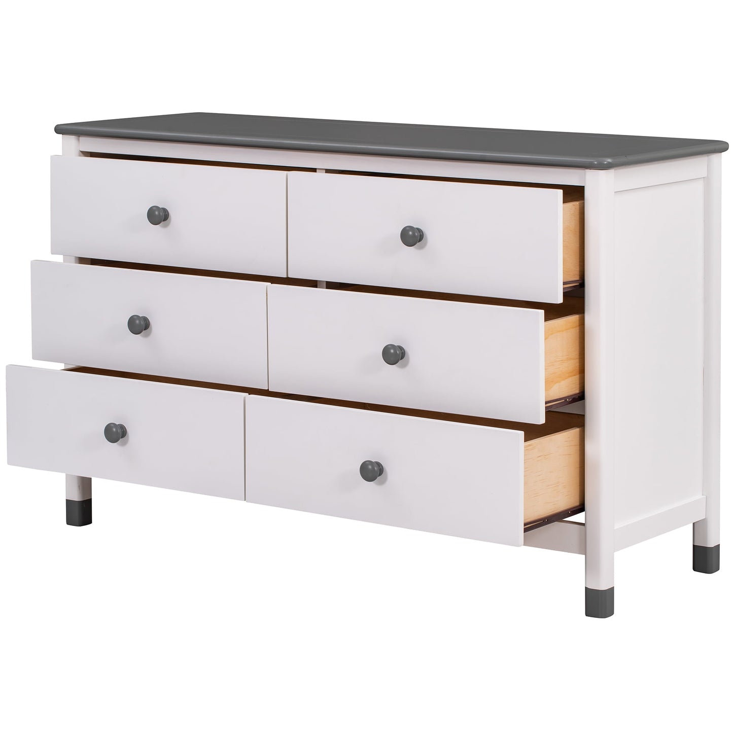 3-Pieces Bedroom Set Furniture, Full Size Platform Bed with Nightstand of 2 Drawers and Storage Dresser of 6 Drawers, Modern Wood Bedroom Sets for Kids Teens Adults, Easy Assembly, White+Gray