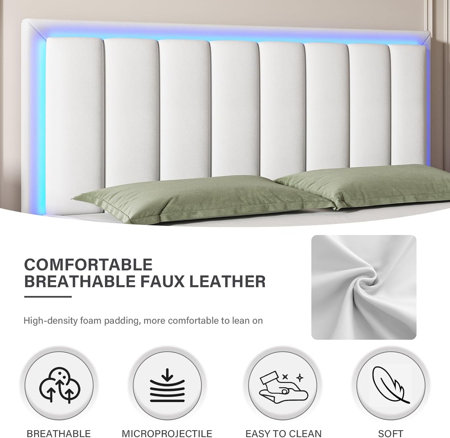 4 EVER WINNER Twin Size LED Bed Frame, White Twin Bed Frame with LED Light Headboard, Modern Bed Frame for Kids, White
