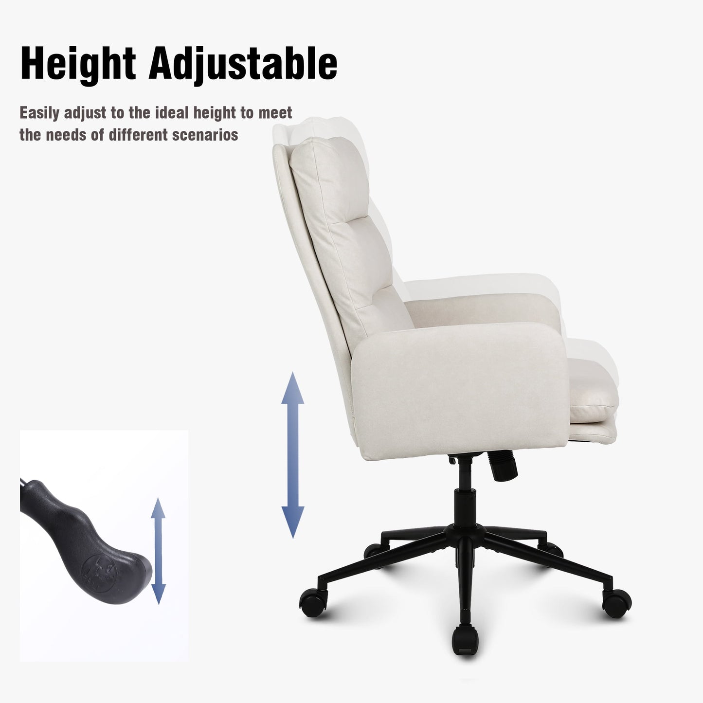 Adjustable Home Office Chair(300lbs), Modern Mid Back Computer Chair Beige