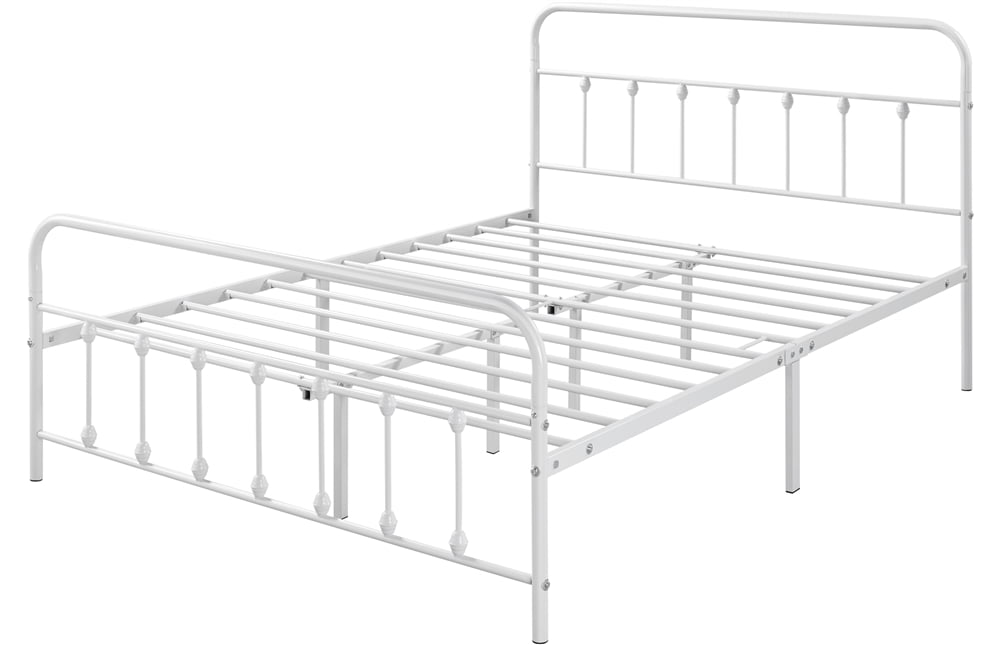 Alden Design Metal Platform Full Bed with High Headboard, White