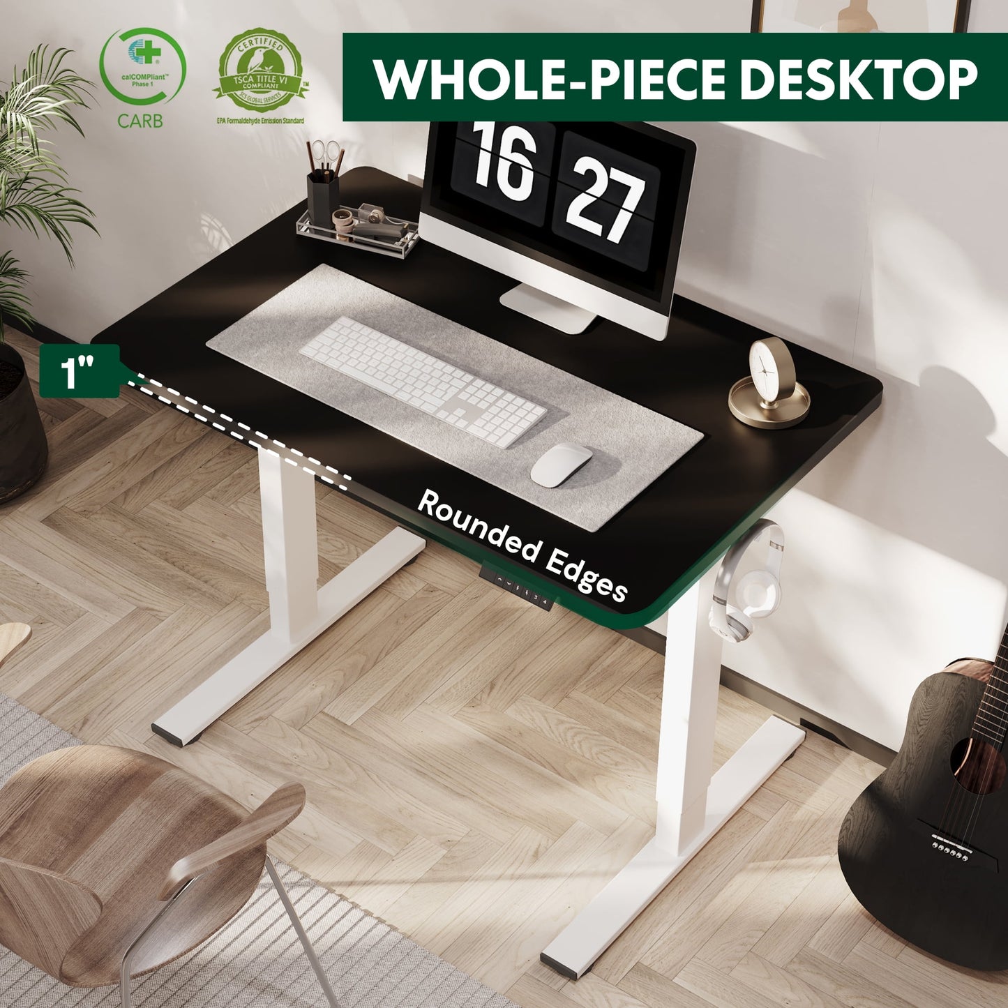 ACTIVESIT 40in x24in Home Office Height Adjustable Standing Desk with Hooks, Ergonomic Electric 2-Stage Stand Up Computer Desk, White and Black
