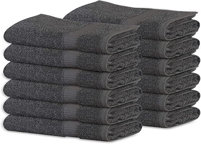 Gold Textiles 100% Cotton Washcloth - 60 Pack | 13x13 inches | Gray - Ultra Soft, Highly Absorbent