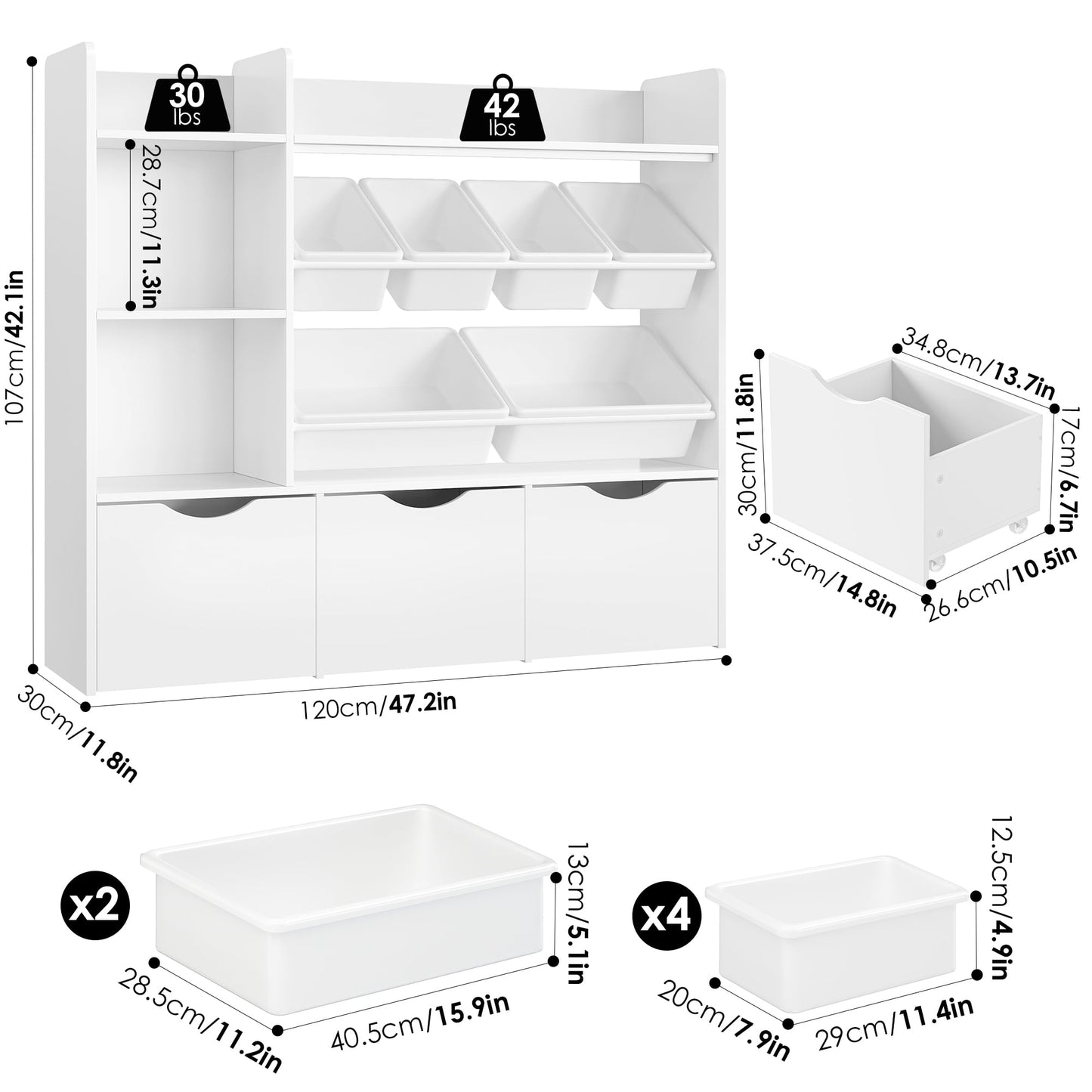 Homfa Kids Bookcase with 6 Storage Bins, Multi-Purpose Toy Organizers Bookshelf with 3 Drawers for Bedroom Nursery Playroom, White