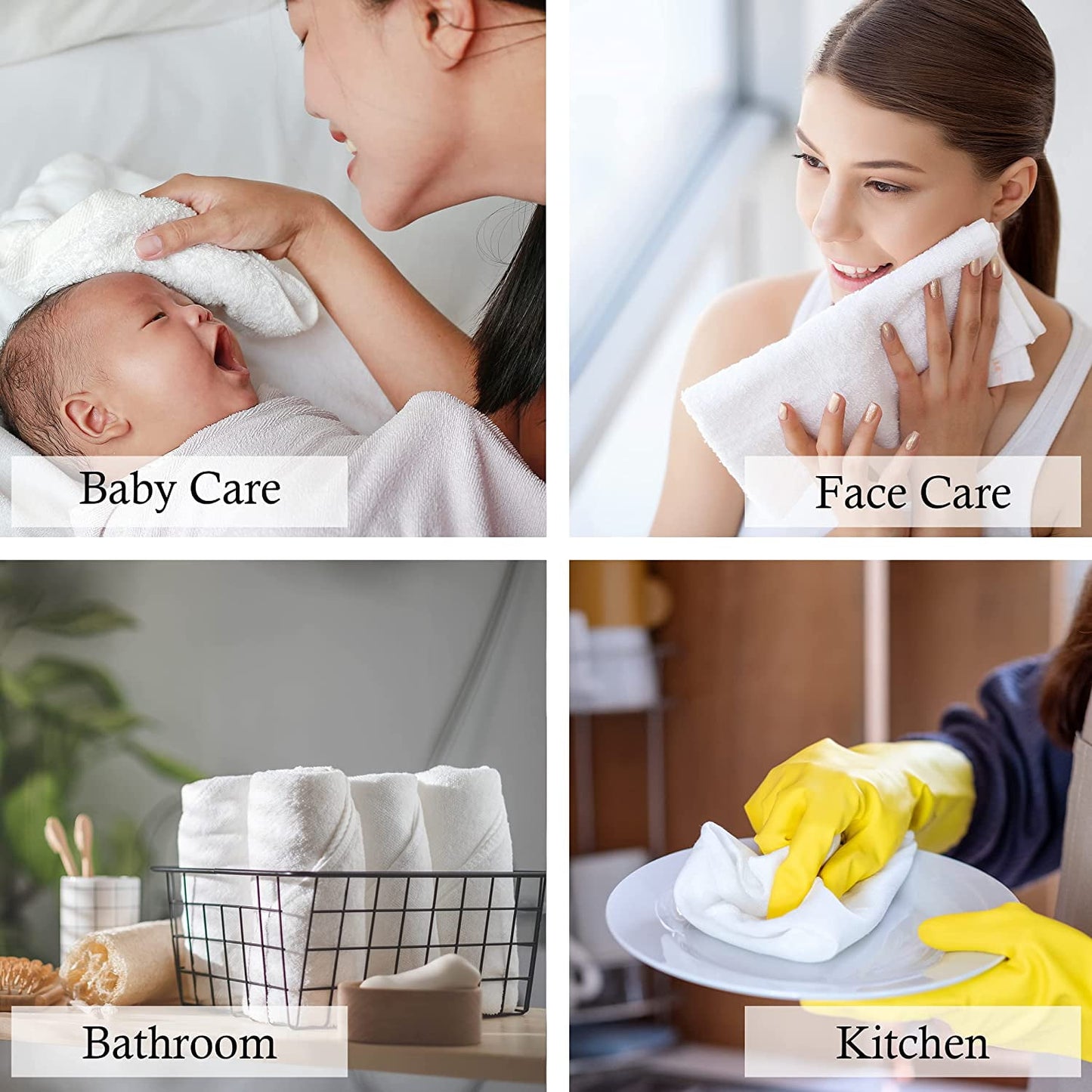 Gold Textiles 100% Cotton Washcloth 300 Packs 13x13 inches White Ultra Soft, Highly Absorbent