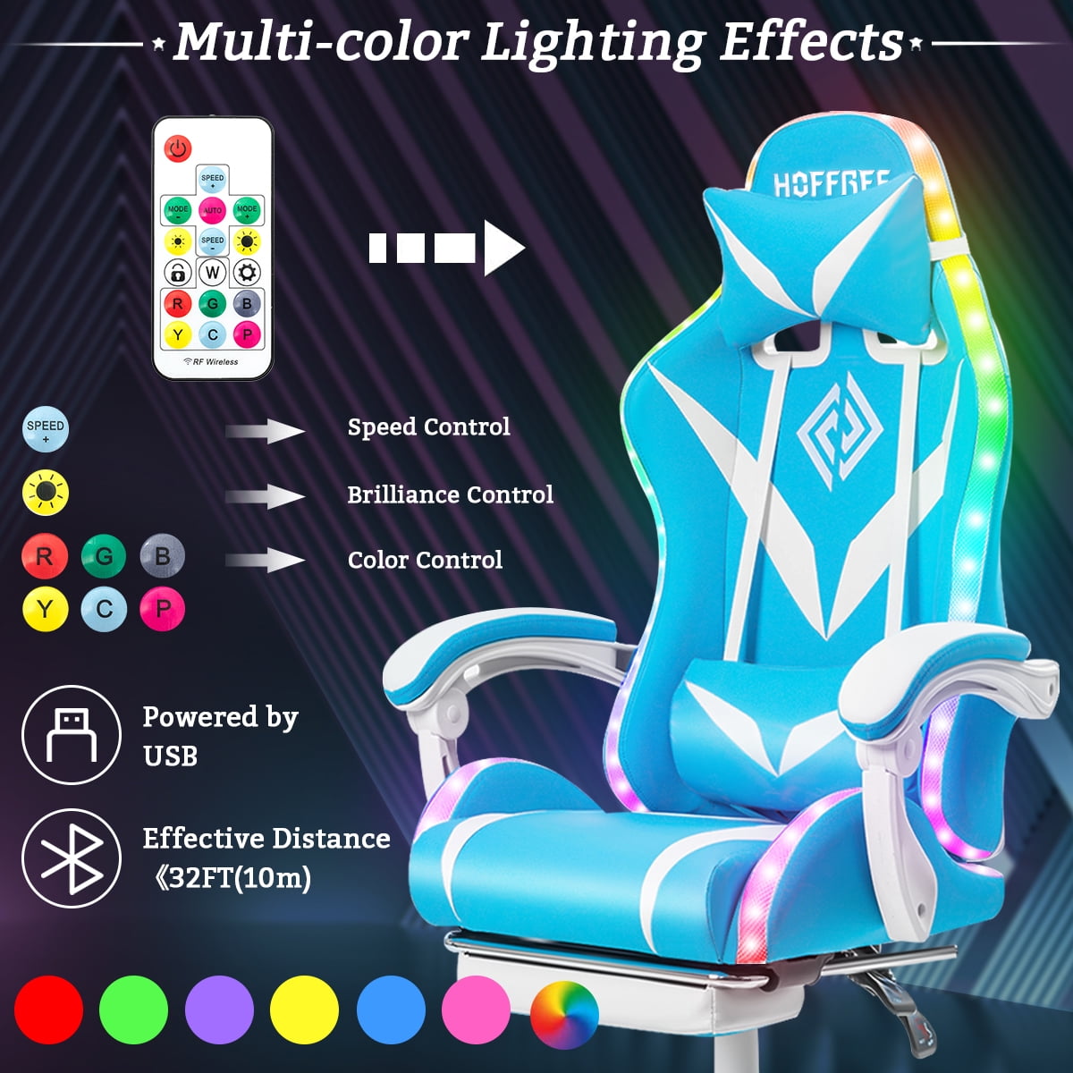 HOFFREE Gaming Chair with Massage and LED RGB Lights Ergonomic Computer Chair with Footrest High Back Video Game Chair with Adjustable Lumbar Support Linkage Armrest for Home Office