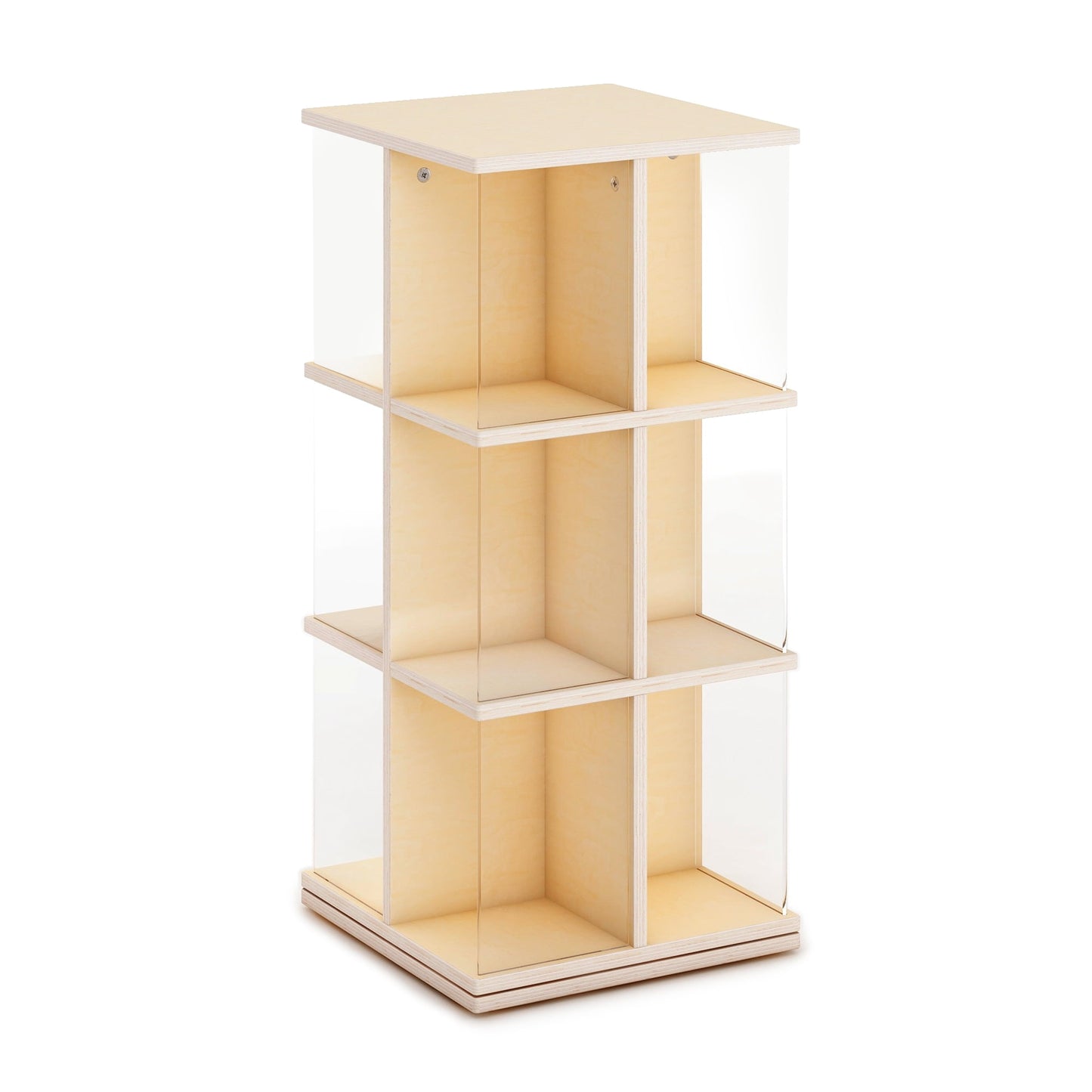 Guidecraft EdQ Rotating 3 Tier Book Display - Natural: Wooden Round Bookshelf with Cubby Shelves for Kids' Bedroom or Classroom