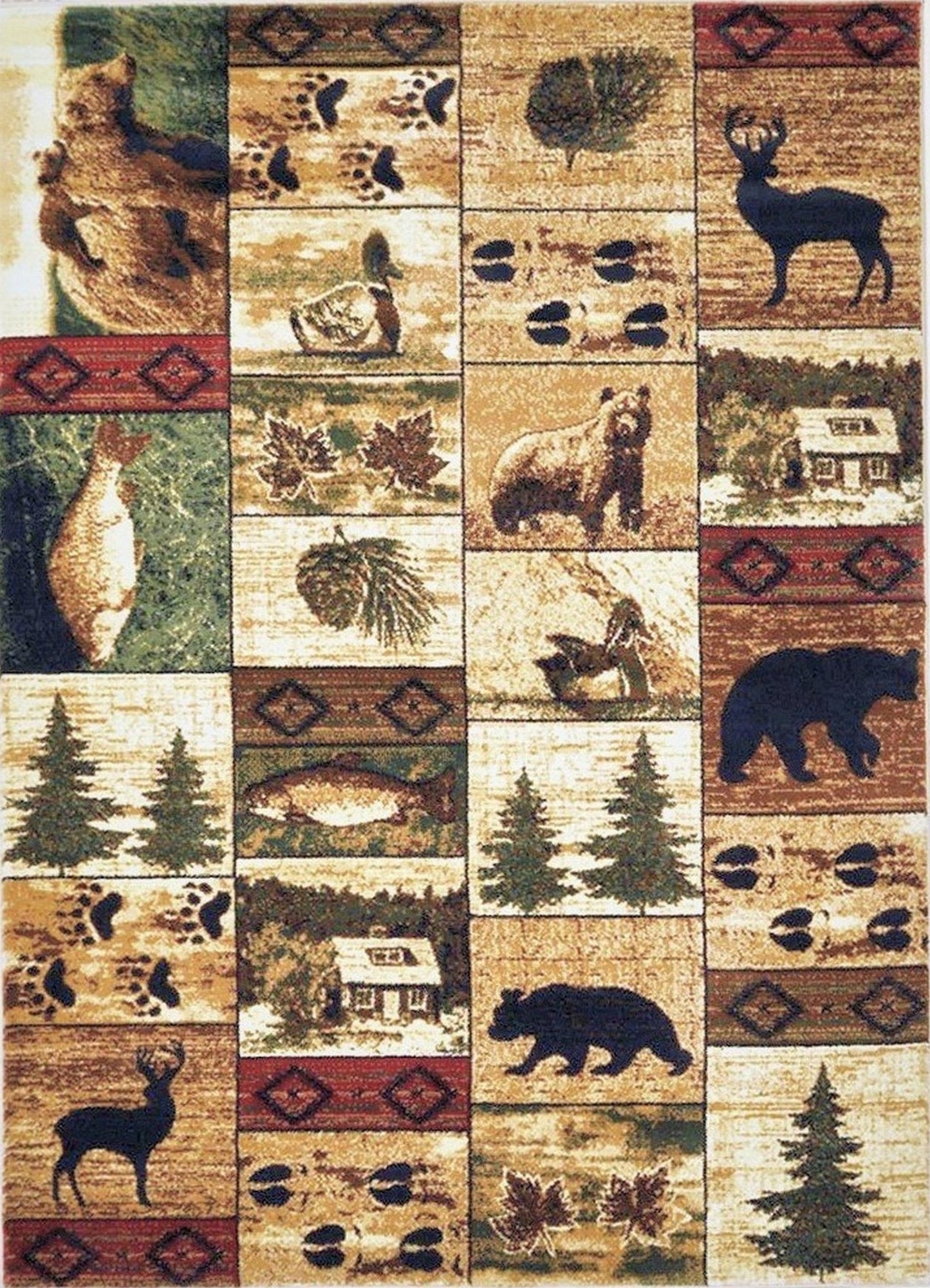 Handcraft Rugs Cabin Rug Lodge, Cabin Nature and Animals Area Rug Modern Nature Pattern Cabin Area Rug Abstract, Chocolate/Beige-Eagle on Mountain Top 8x10 feet