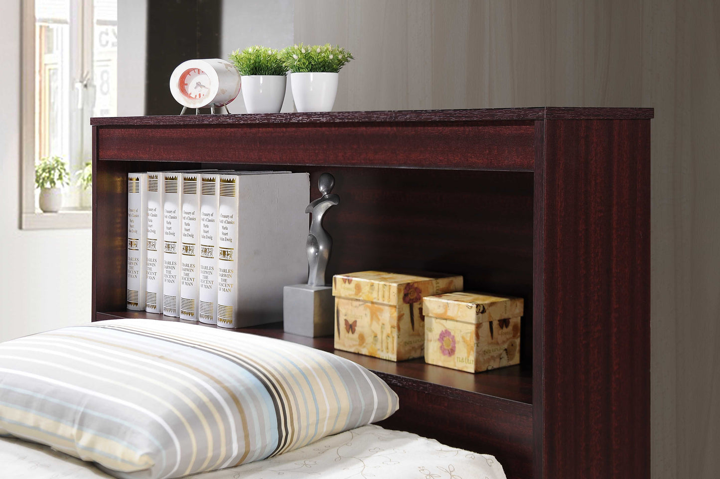Hodedah Twin-Size Captain Bed with 3-Drawers and Headboard in Mahogany