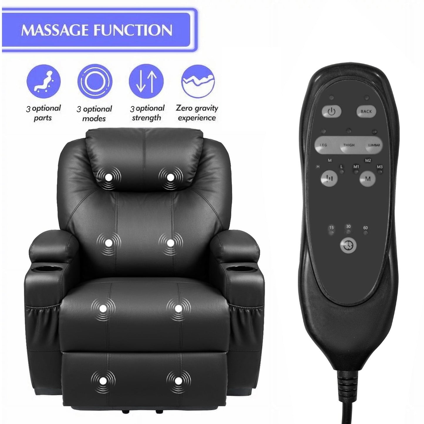 Homall Heated Swivel Rocking Recliner Chair Massage PU Leather 360 Swivel Rocker Recliner Living Room Chair Home Theater Seating Heated,Pu Leather Black