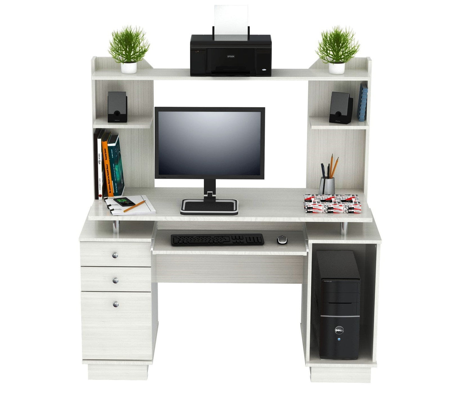Inval Laminate 2-Pedestal Computer Desk with Hutch, Washed Oak