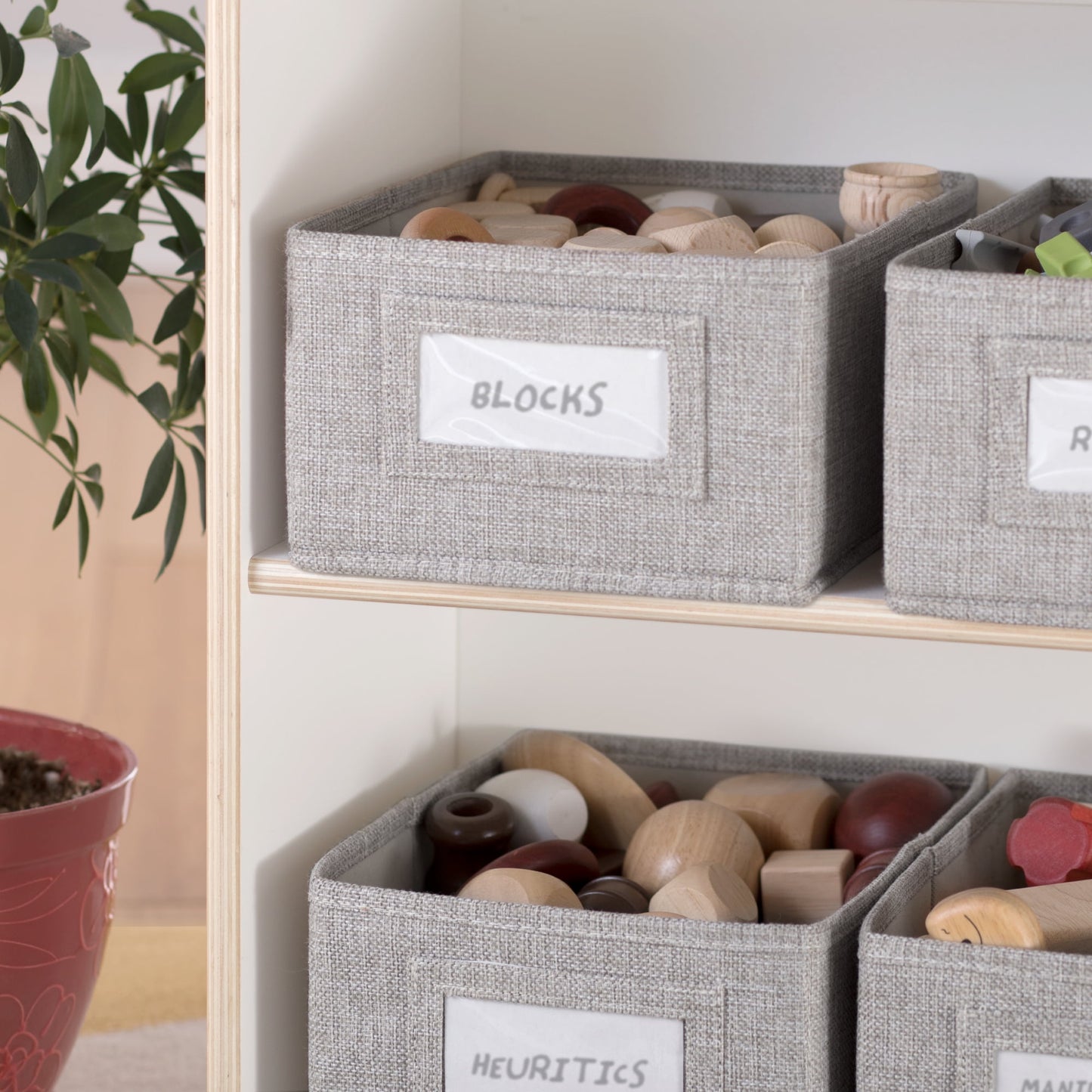 Guidecraft EdQ Book and Bin Browser - White: Kids Wooden Book Rack and Toy Storage Organizer, Home and Classroom Educational Furniture