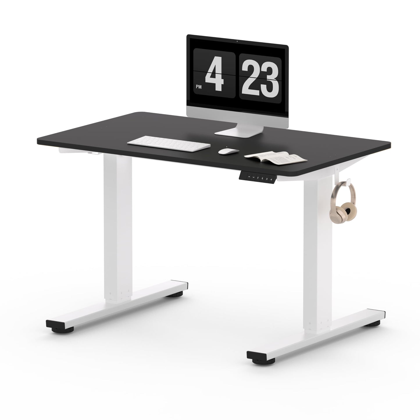 ACTIVESIT 40in x24in Home Office Height Adjustable Standing Desk with Hooks, Ergonomic Electric 2-Stage Stand Up Computer Desk, White and Black