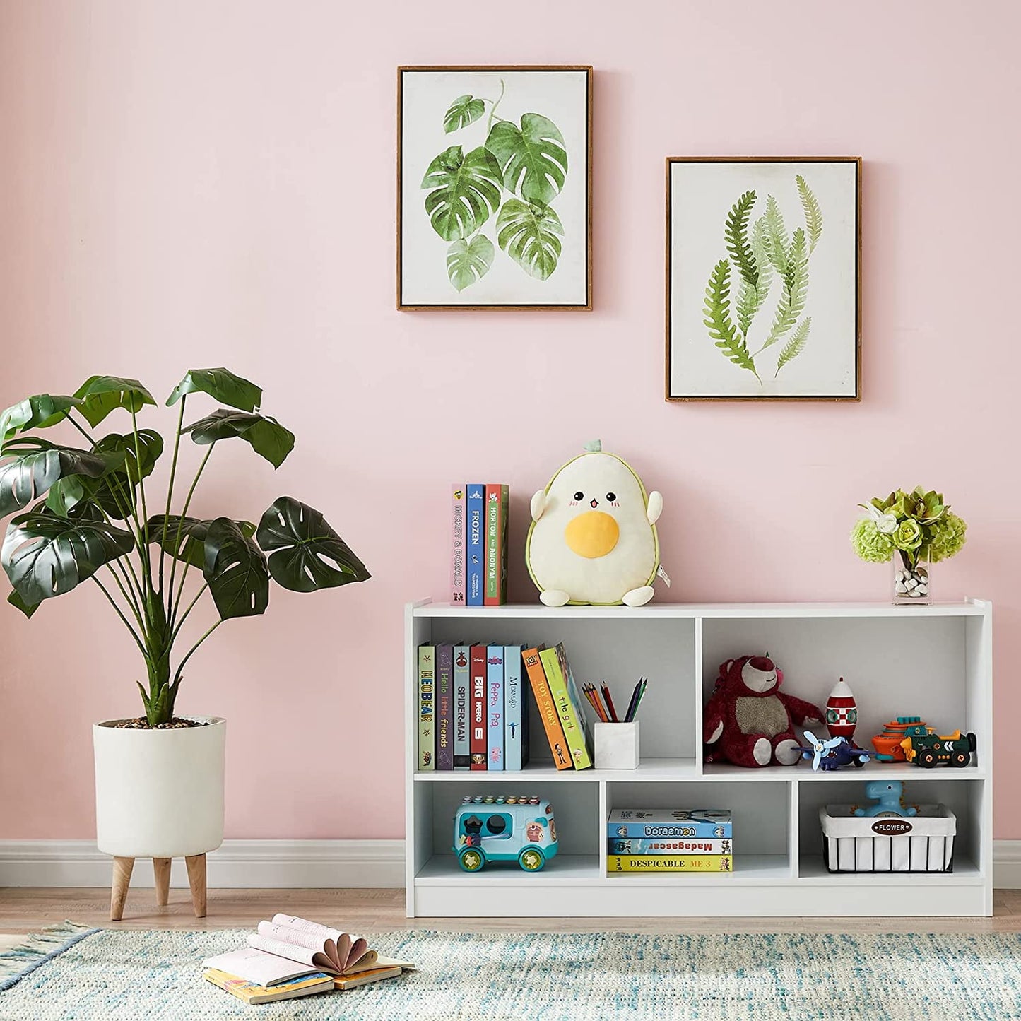 AOKHNBF Toy Organizers and 5-Section Bookshelf for Organizing Books Toys School Classroom Wooden Cabinet for Children's Room Playroom Nursery