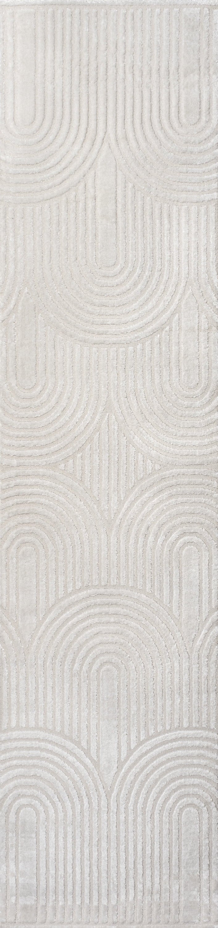 Ariana MidCentury Art Deco Striped Arches Two-Tone High-Low White/Cream 2 ft. x 8 ft. Runner Rug