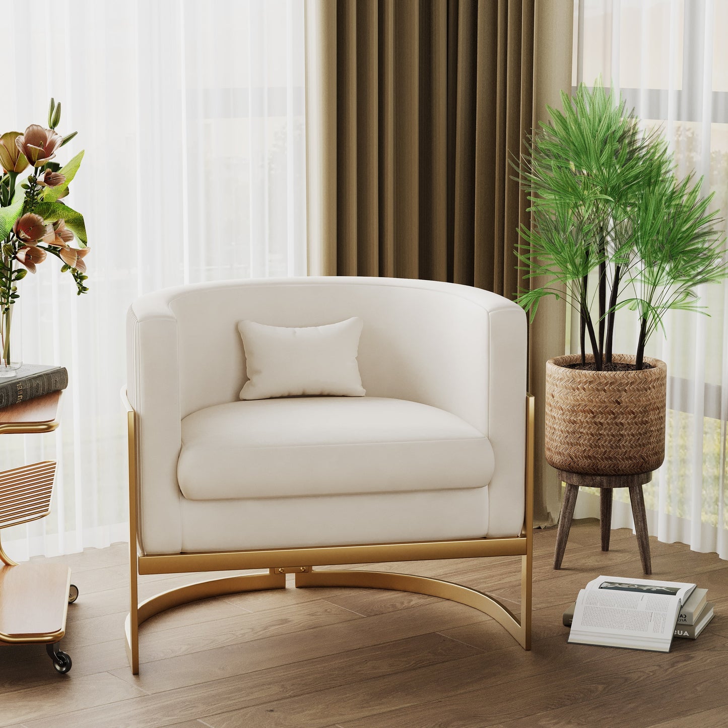 Apeaka Velvet Barrel Living Room Accent Chair, Modern Mid Century Arm Lounge Chairs Single Sofa Tub Bucket Club Chair for Bedroom