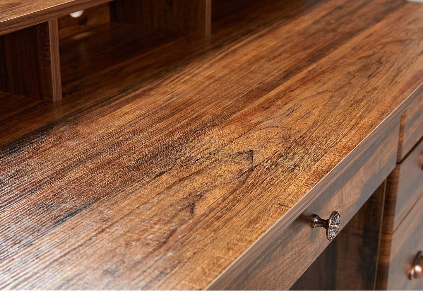 Homfa 47 in Computer Desk, Home Office Writing Table with 4 Drawers and Hutch Shelf, Sturdy Desk with Spacious Desktop, Rustic Brown