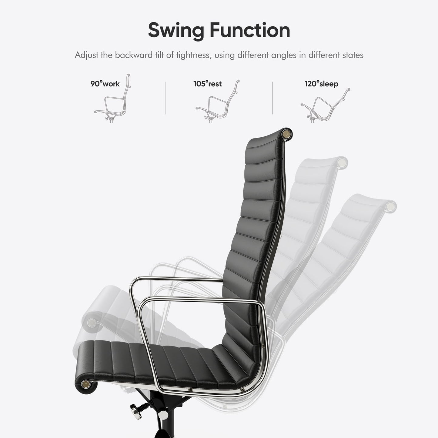 High-Back Ribbed Office Chair Adjustable Leather Executive Chair with Lumbar Support & Armrest,Swivel Computer Desk Chair,Black 1pc