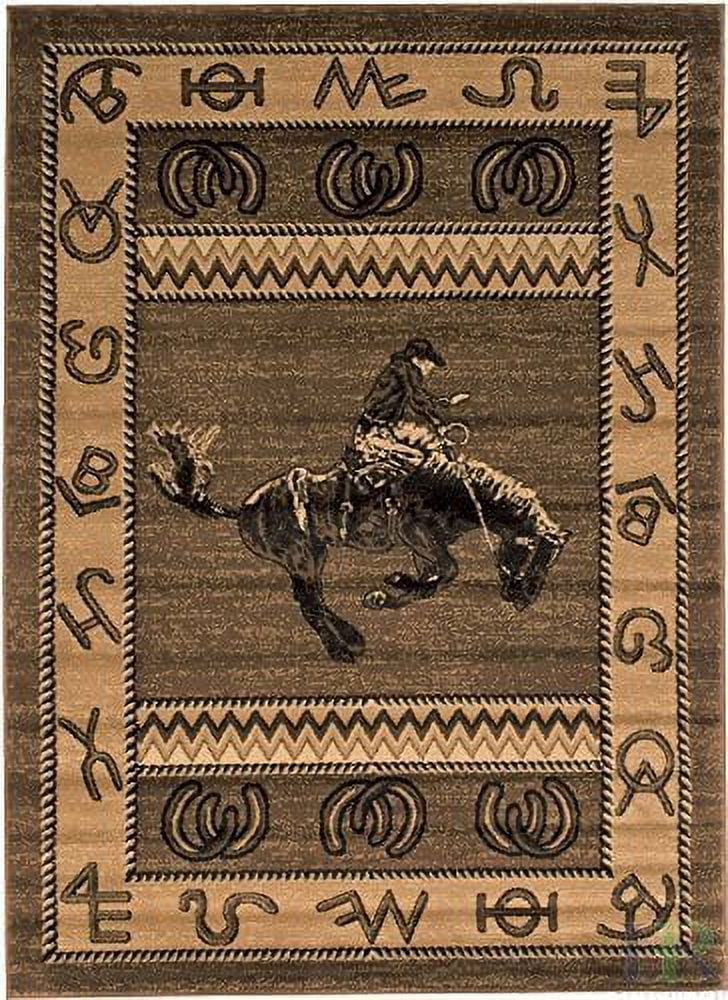 Handcraft Rugs Cabin Rug Lodge, Cabin Nature and Animals Area Rug Modern Geometric Design Cabin Area Rug Abstract, Chocolate Brown/BeigeHorse Riding 4x5 feet