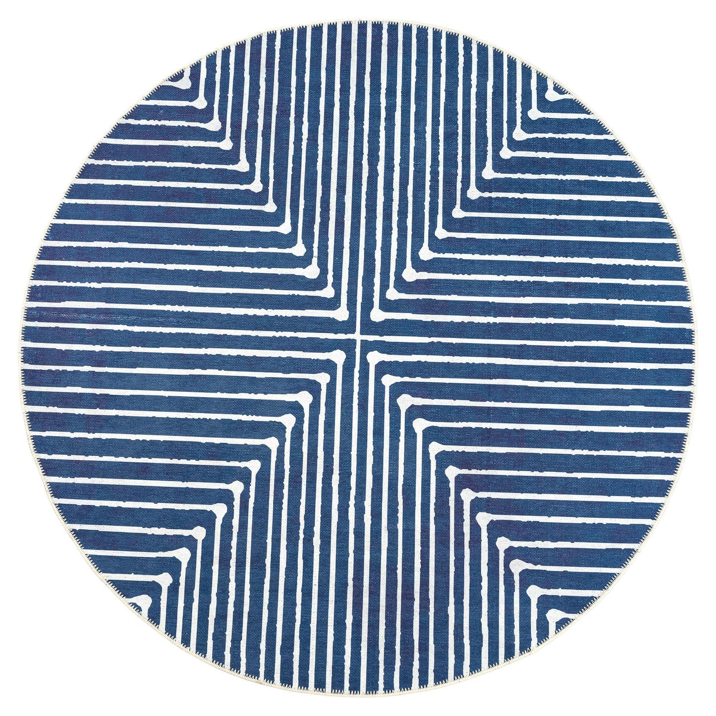 GLN Rugs Assos - Machine Washable Area Rug - 5' Round Turkish Modern Rug Blue