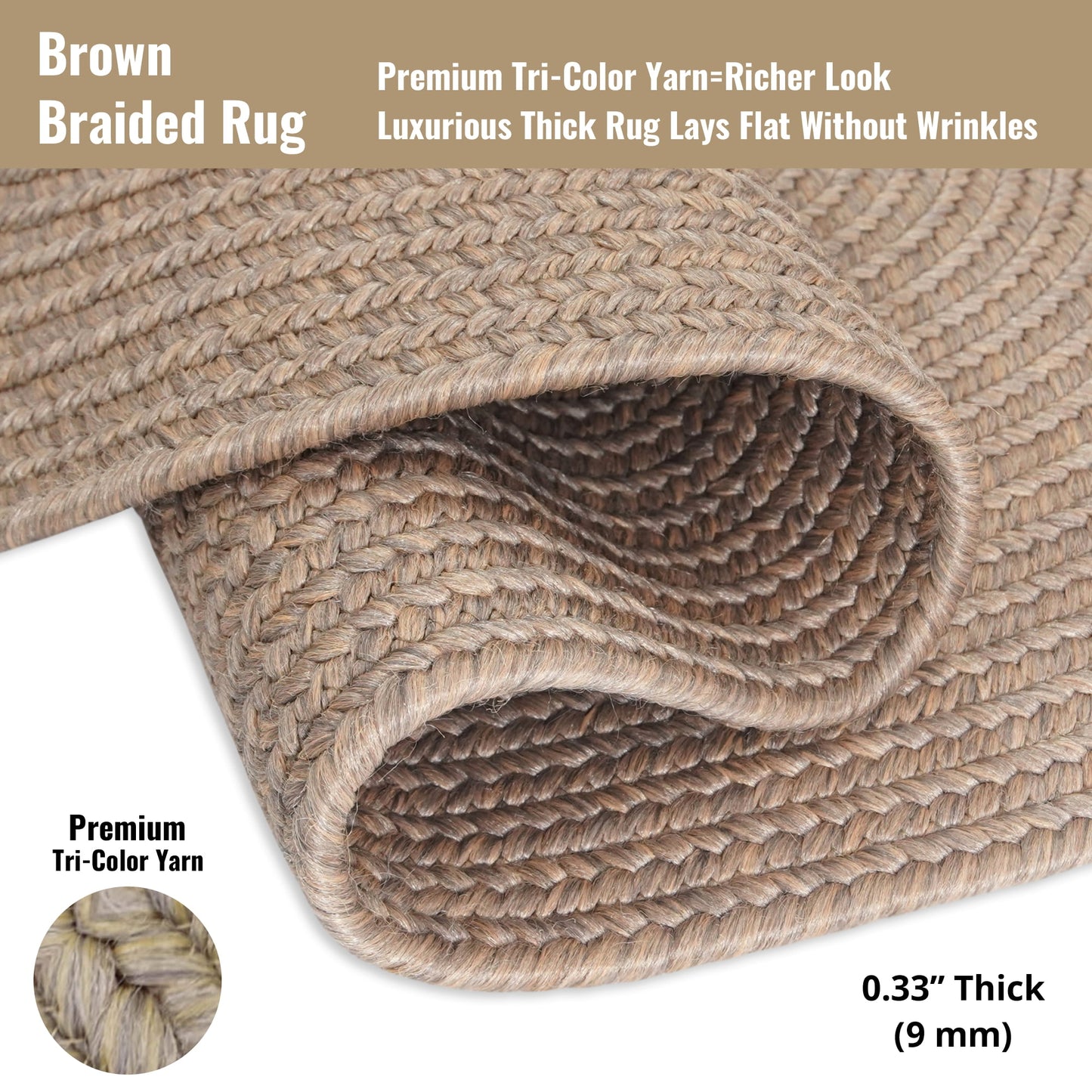 Homespice - Biscuit Solid Beige Area Rug, Finely Braided Country Rugs to Use as Neutral Rugs for Living Room and Patio - Quickly Absorbs Stains and Water - Reversible and Pet Friendly Rugs 5x6' Feet