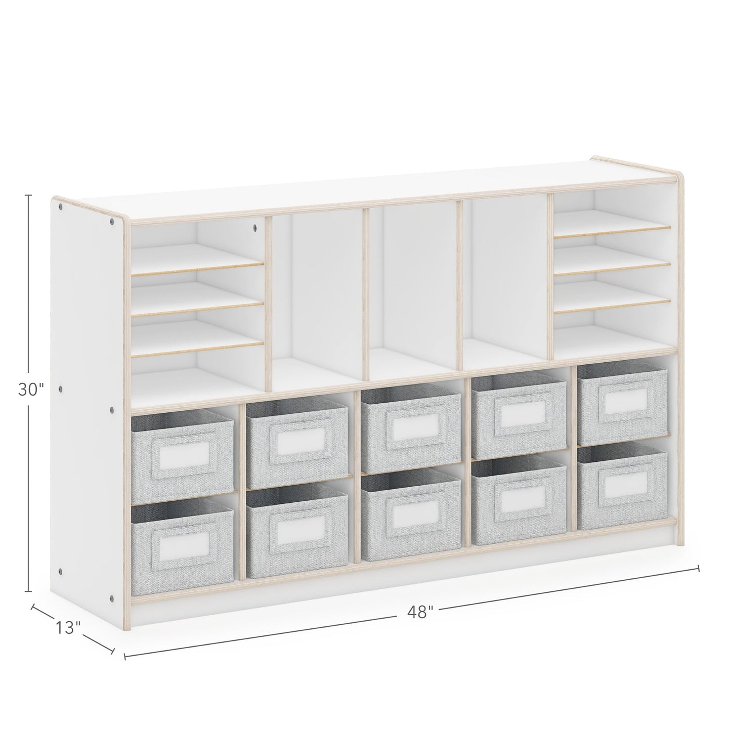 Guidecraft EdQ Shelves and 10 Bin Storage Unit 30in White: Wooden Kids' Classroom Bookshelf with Cubbies and Organization for Home
