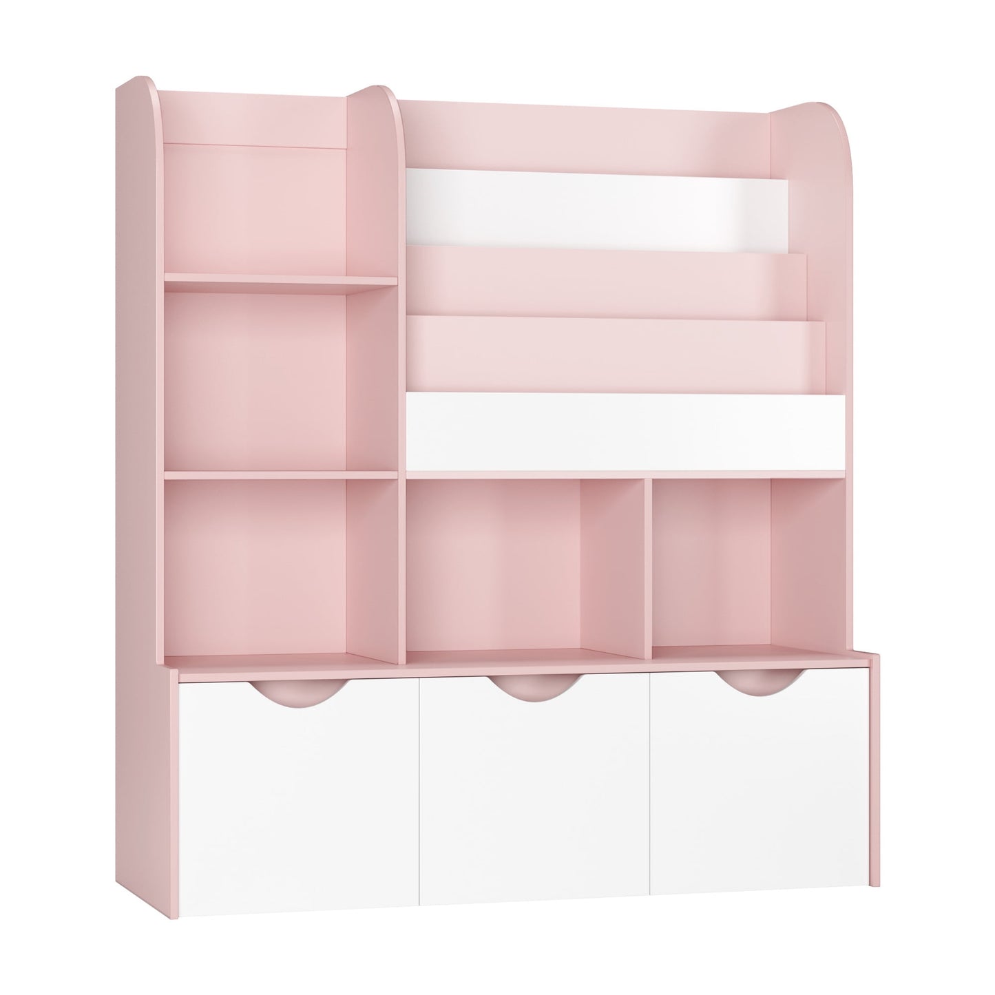 Homfa Kid's Large Bookshelf with 3 Movable Drawers, 5-Cube Bookcase with 4-Tier Display Stand, Toy Storage Organizer for Bedroom Playroom, White Pink