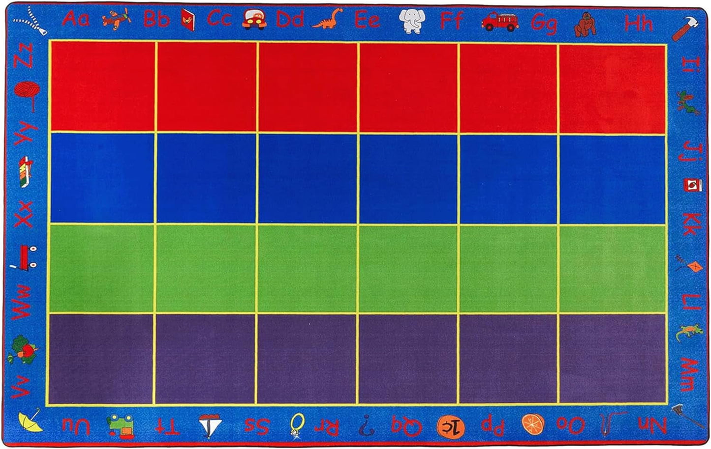 ABC Rainbow Seating Classroom Rug with 24 Seats 7'6in x 12' Rectangle ¨C Kids Educational Learning Rug for Preschool, Kindergarten, and Elementary School