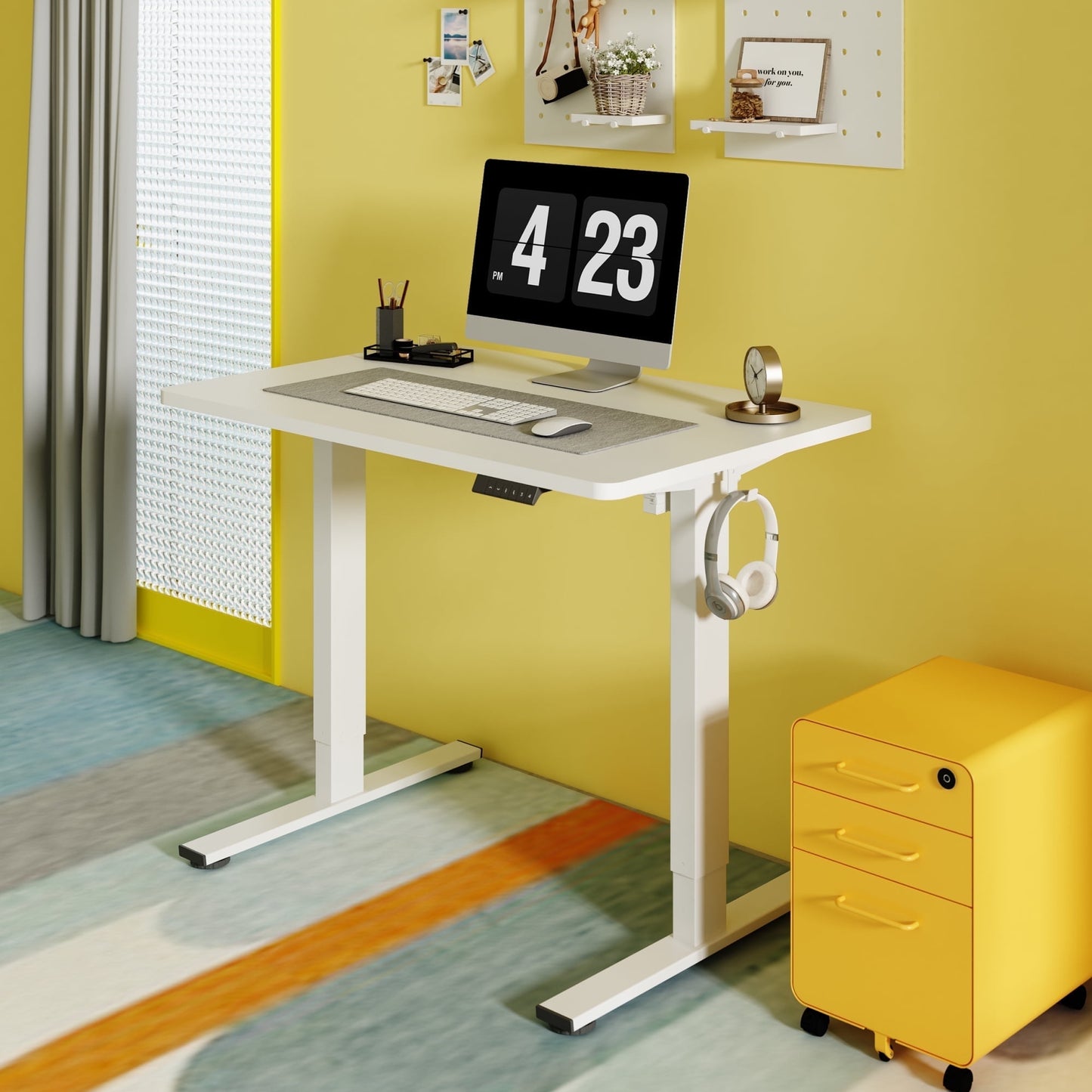 ACTIVESIT 40in x24in Home Office Height Adjustable Standing Desk with Hooks, Ergonomic Electric 2-Stage Stand Up Computer Desk, White